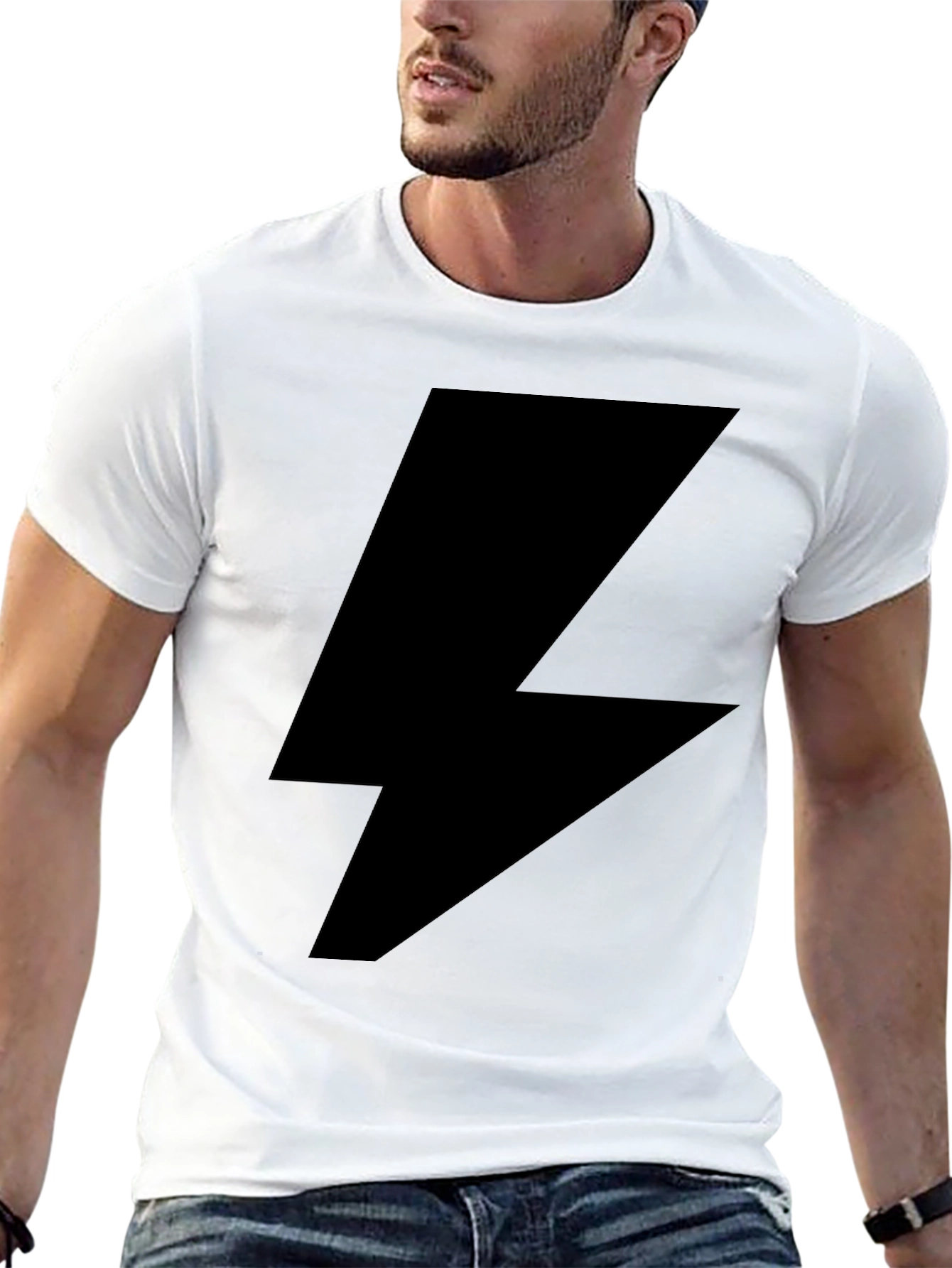 Lightning Bolt Graphic Tee - Black Cotton T-Shirt