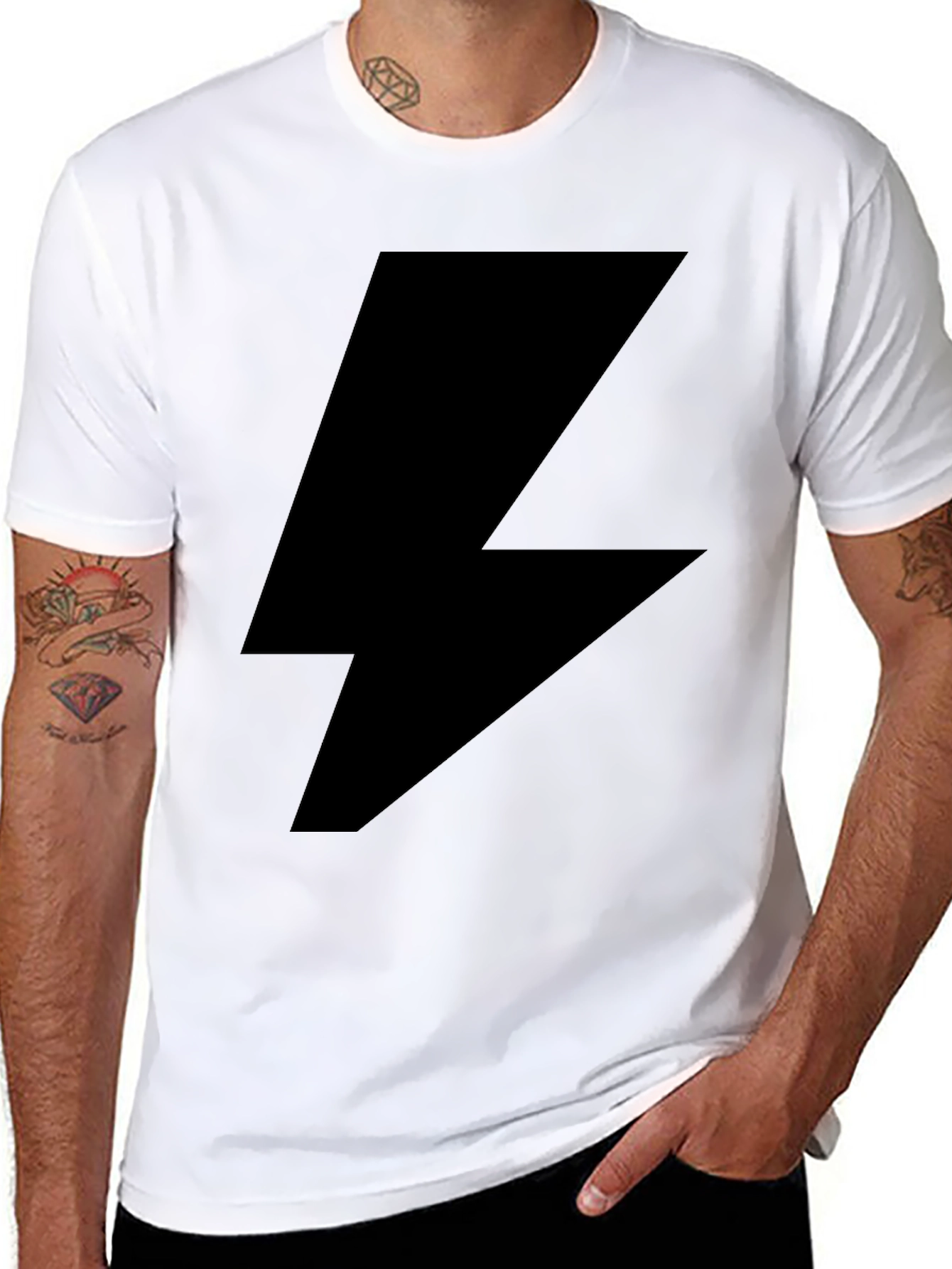 Lightning Bolt Graphic Tee - Black Cotton T-Shirt