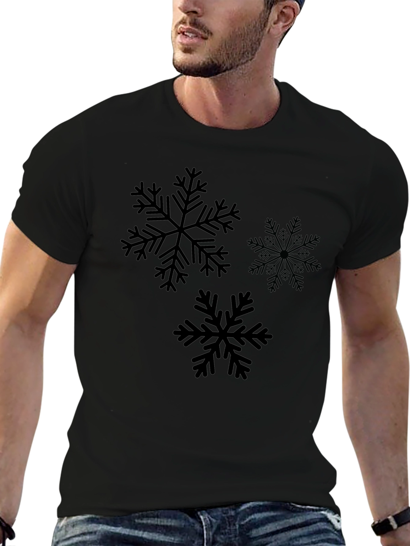 Snowflake Graphic Print Black T-Shirt