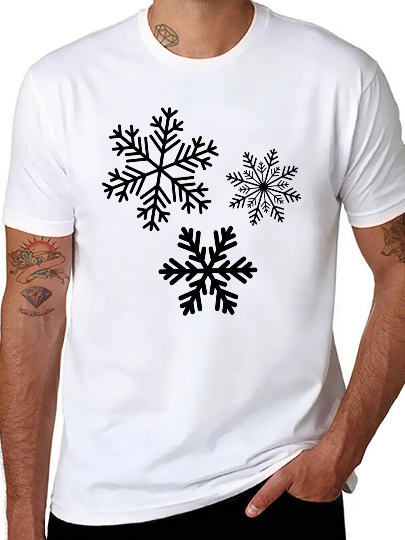 Snowflake Graphic Print Black T-Shirt