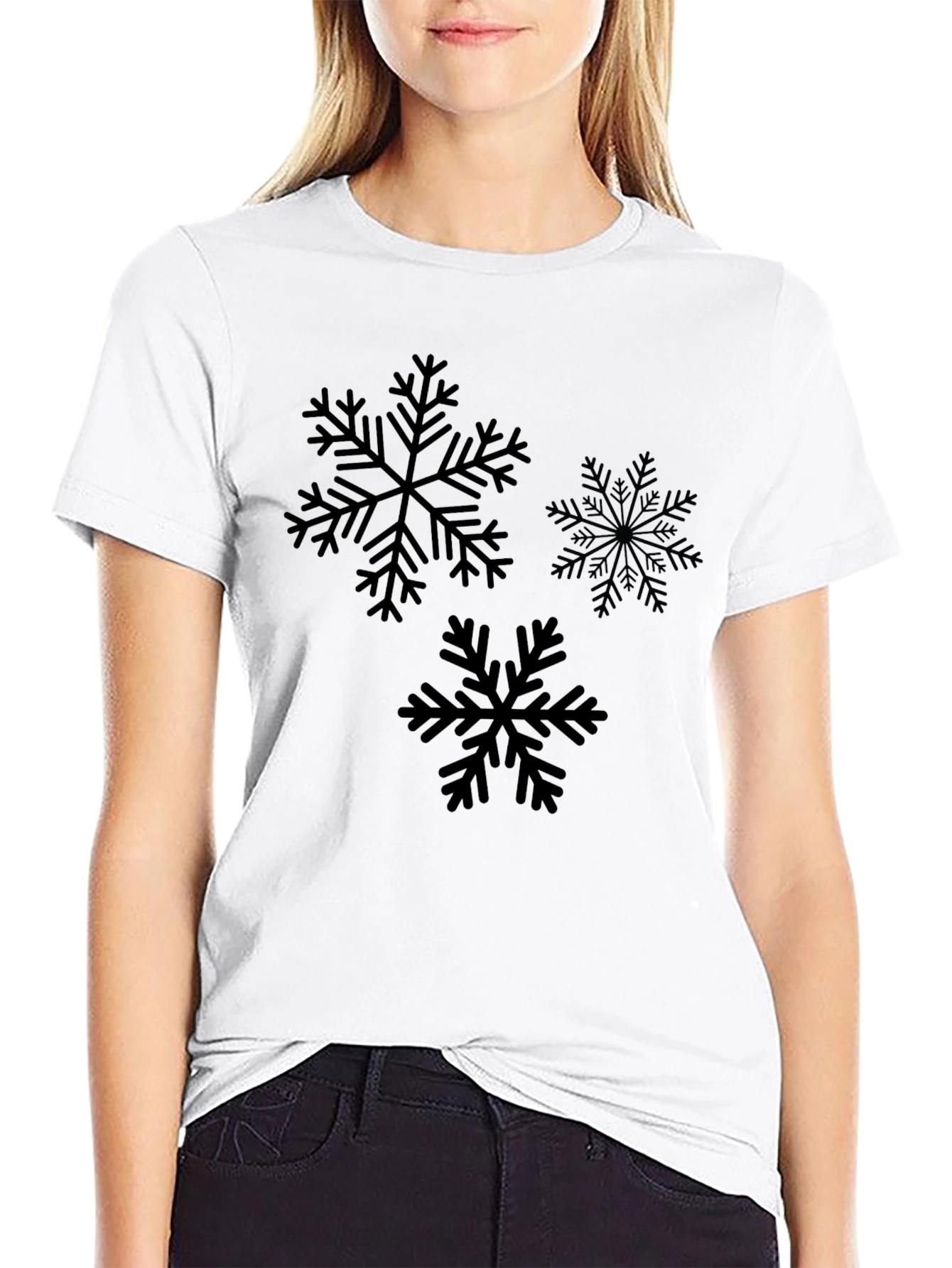 Snowflake Graphic Print Black T-Shirt