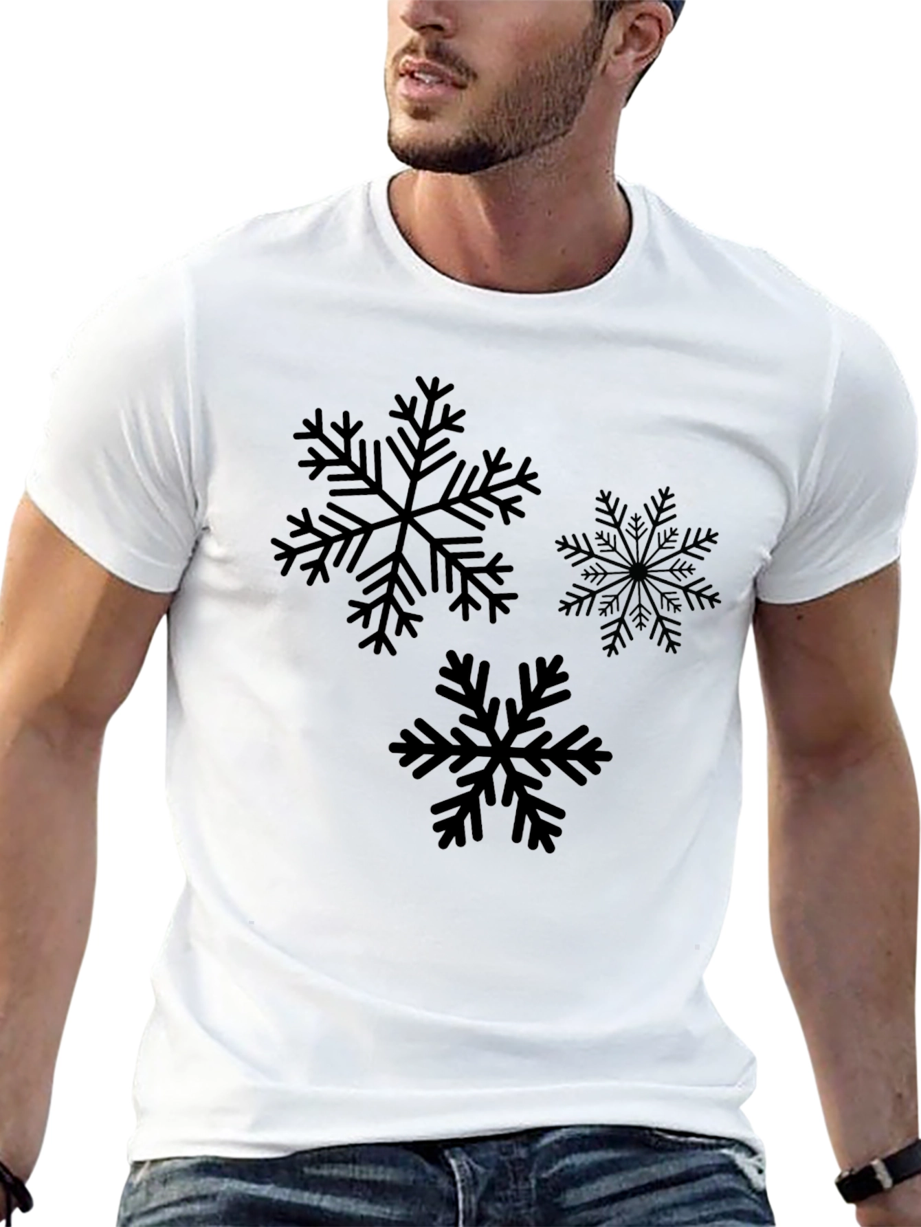 Snowflake Graphic Print Black T-Shirt