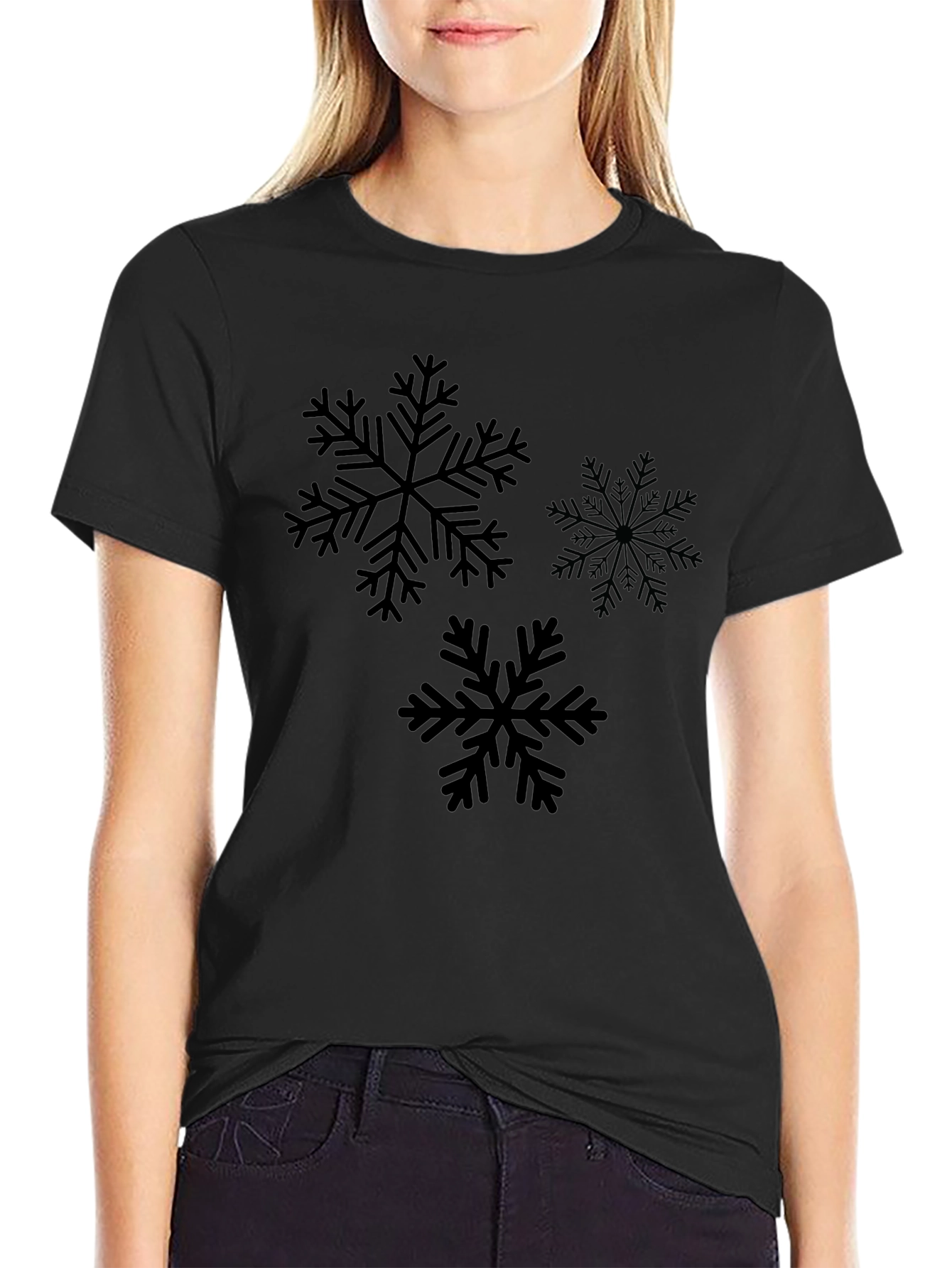 Snowflake Graphic Print Black T-Shirt