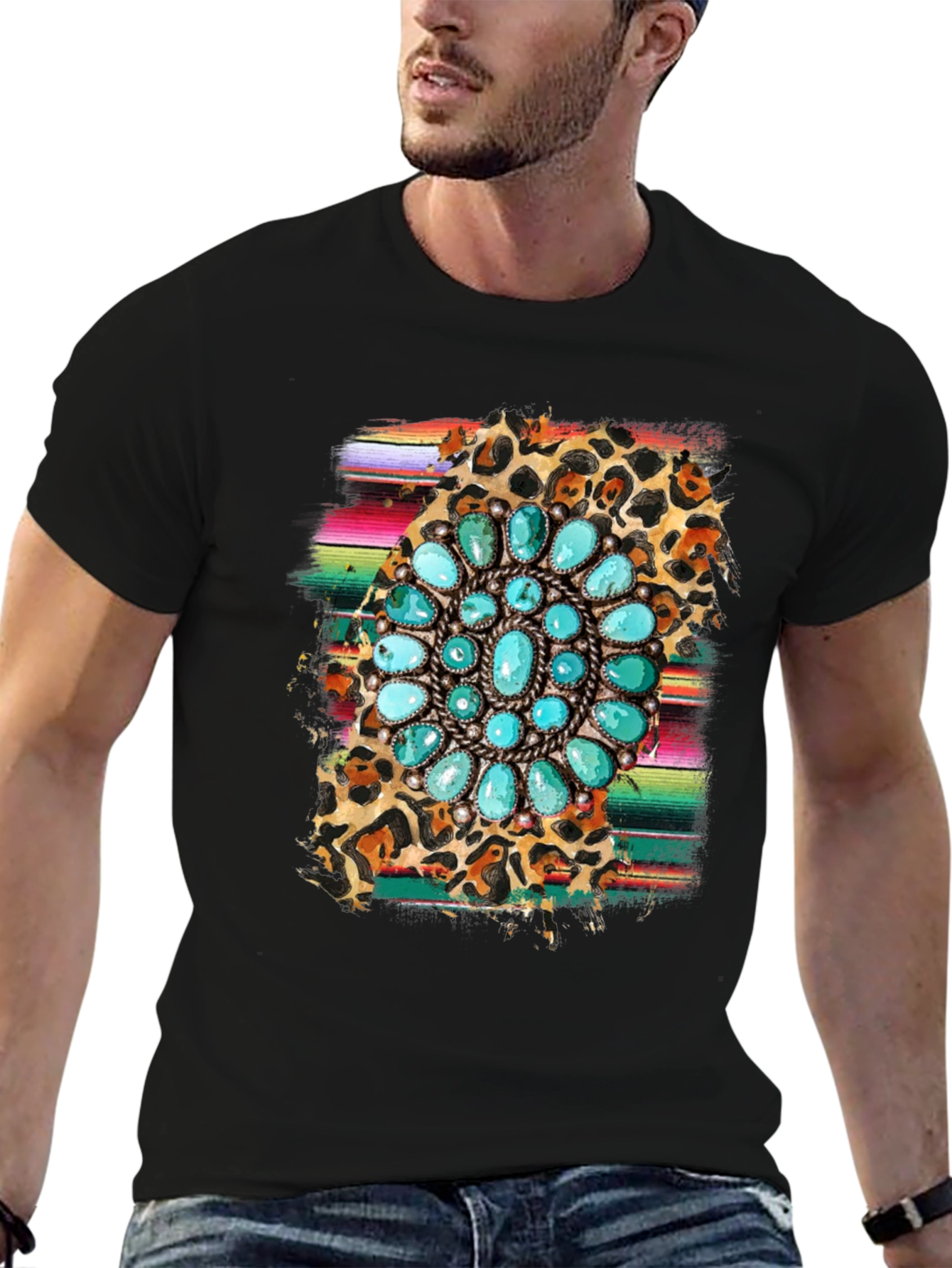 Turquoise Blossom Graphic Tee - Western Style