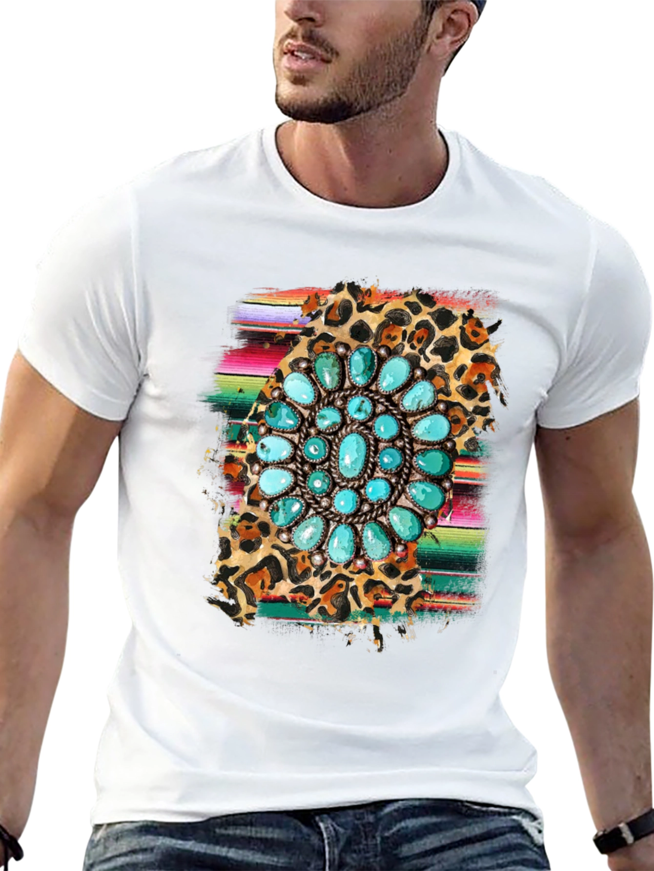Turquoise Blossom Graphic Tee - Western Style