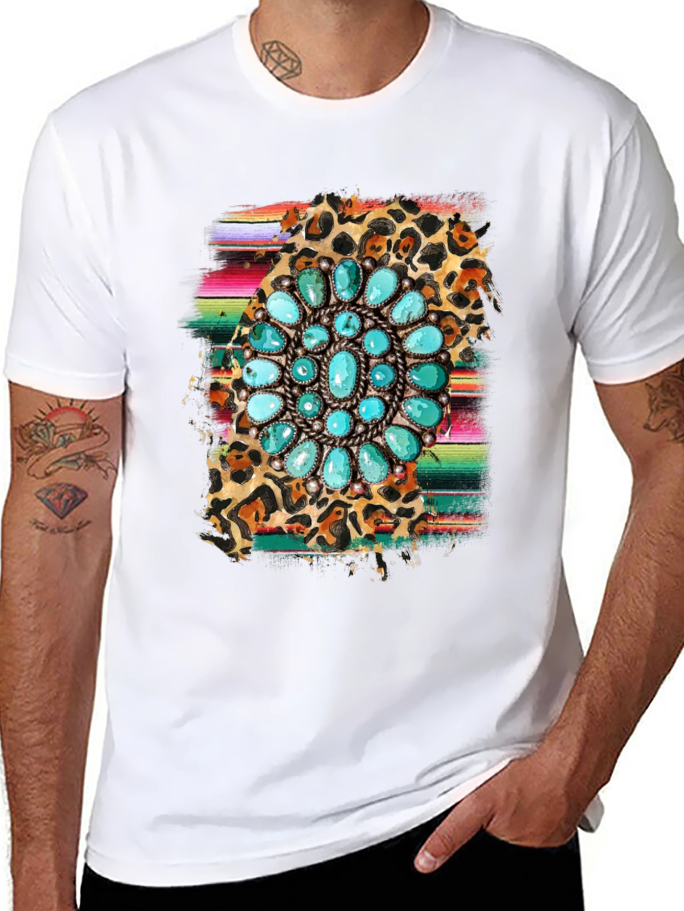 Turquoise Blossom Graphic Tee - Western Style