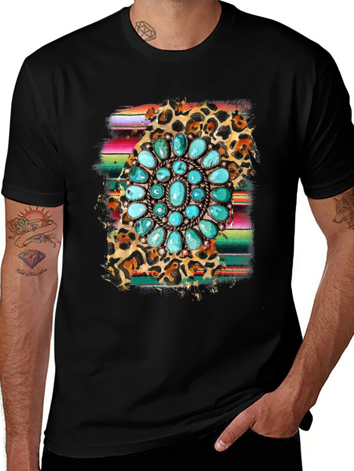 Turquoise Blossom Graphic Tee - Western Style
