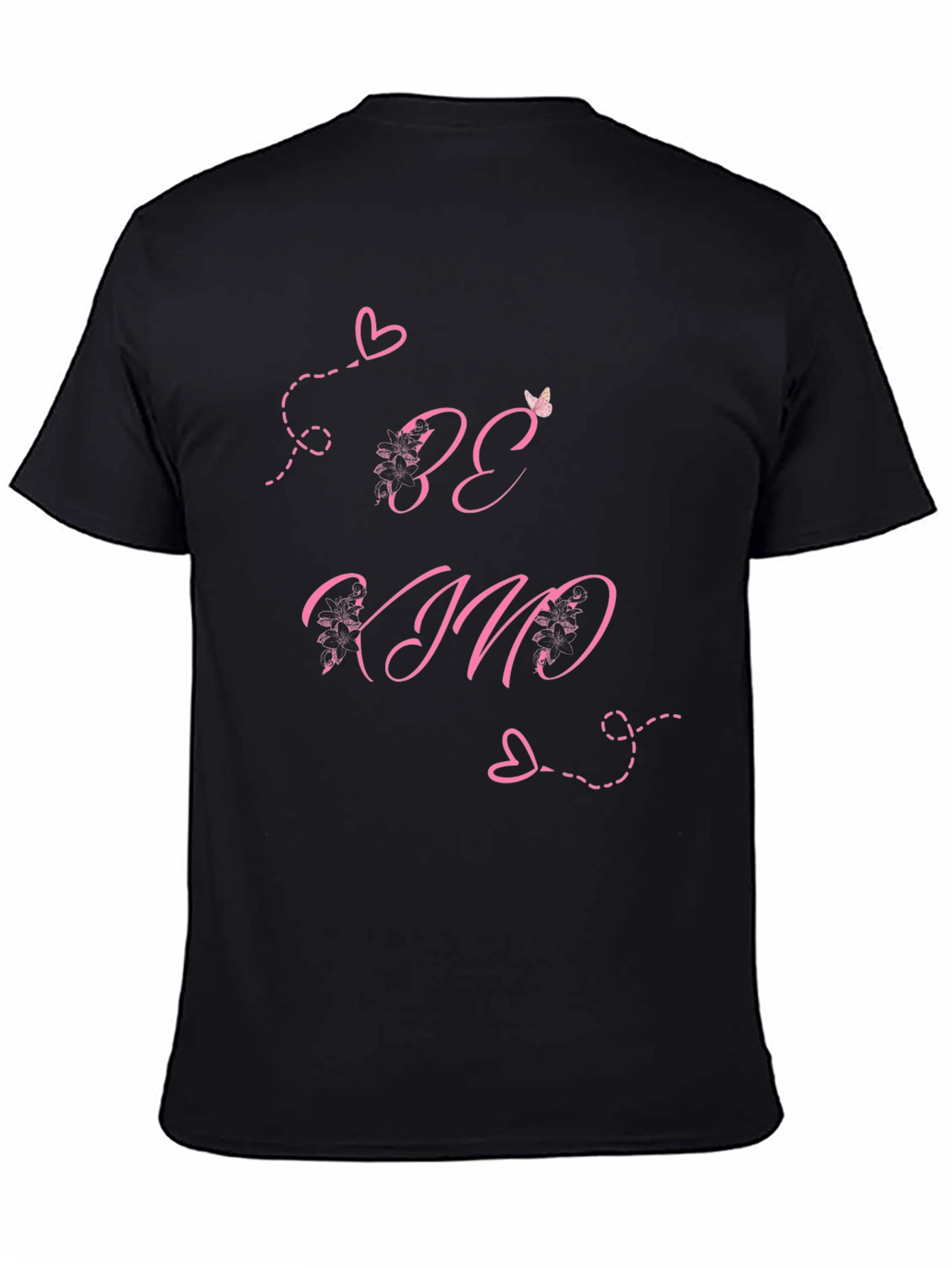 Be Kind Black T-Shirt with Pink Heart Details