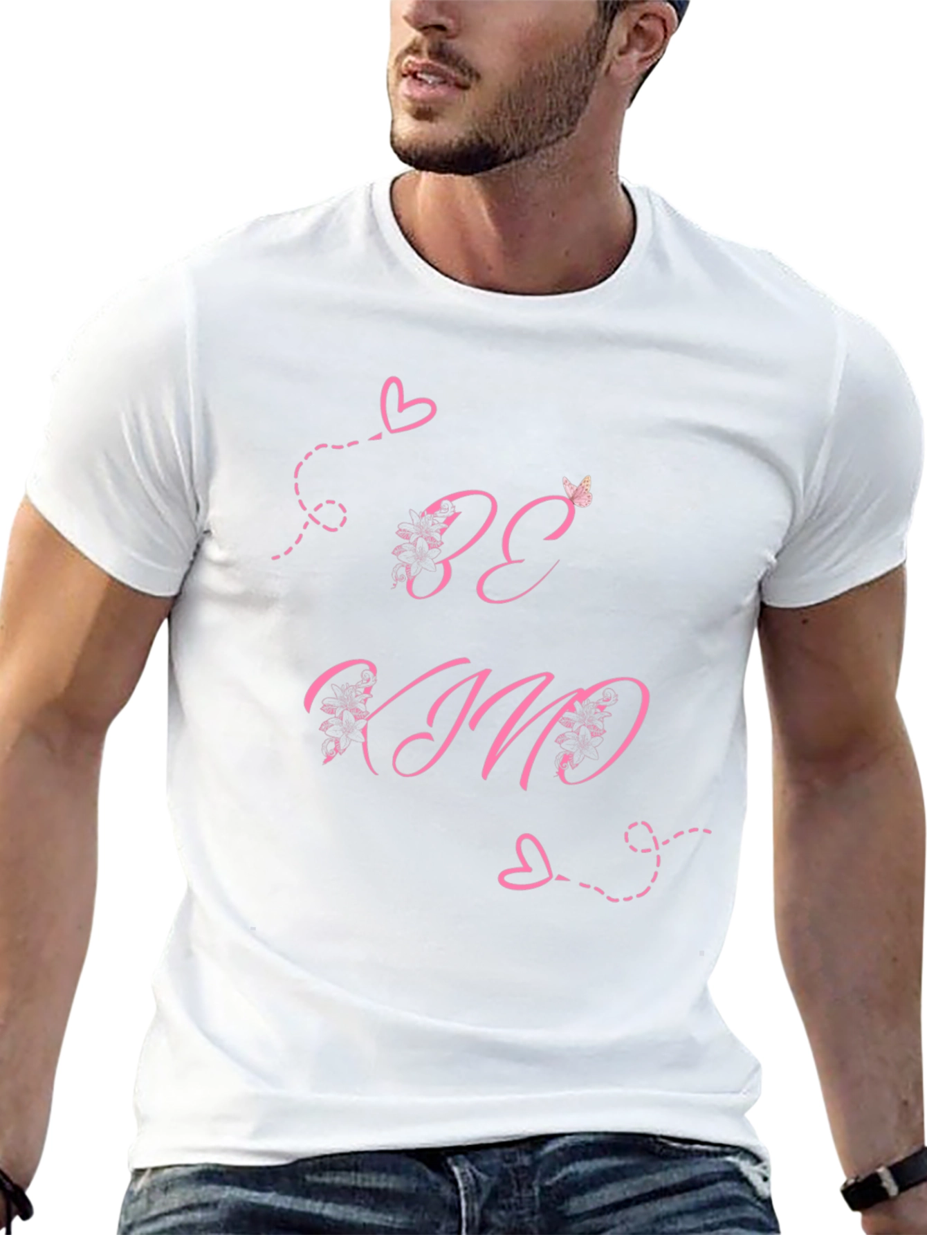 Be Kind Black T-Shirt with Pink Heart Details