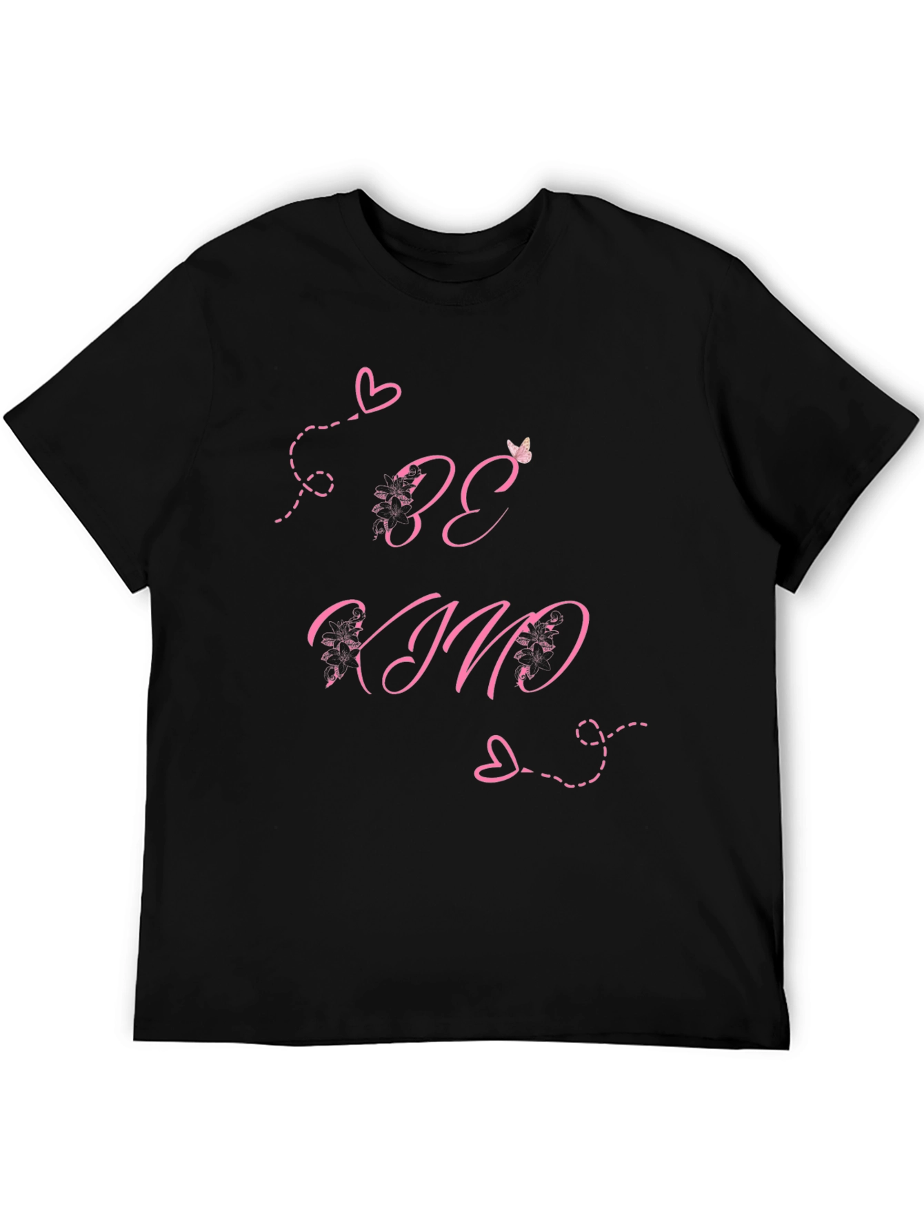 Be Kind Black T-Shirt with Pink Heart Details