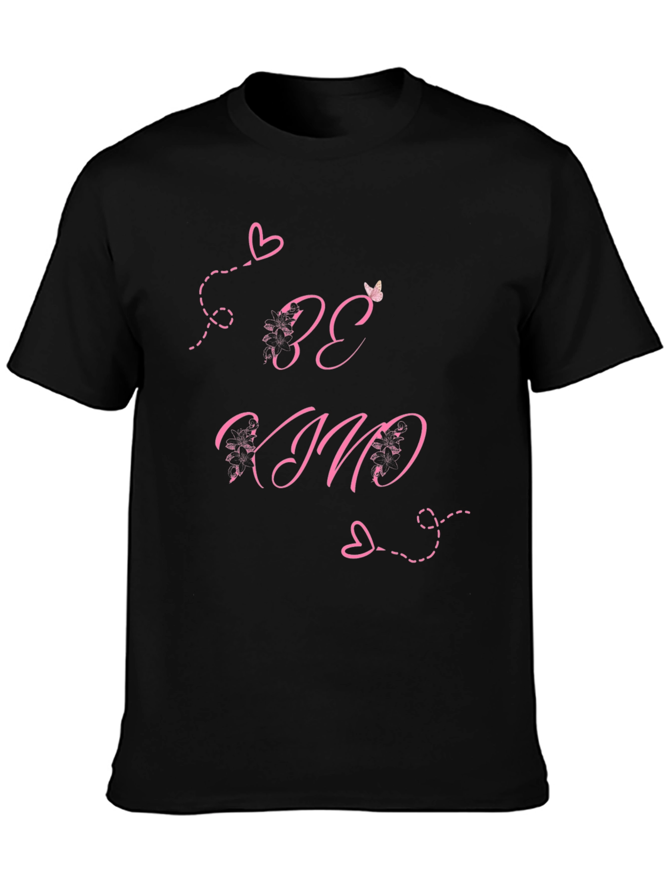 Be Kind Black T-Shirt with Pink Heart Details