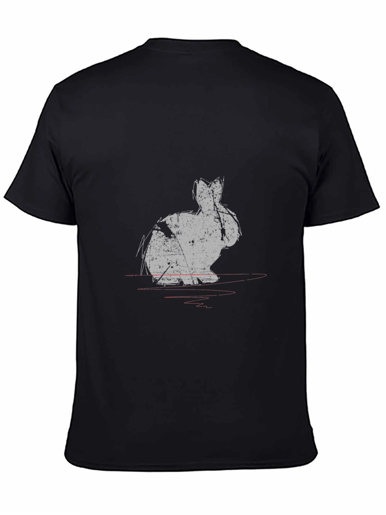 Grungy Rabbit Print Black Cotton T-Shirt