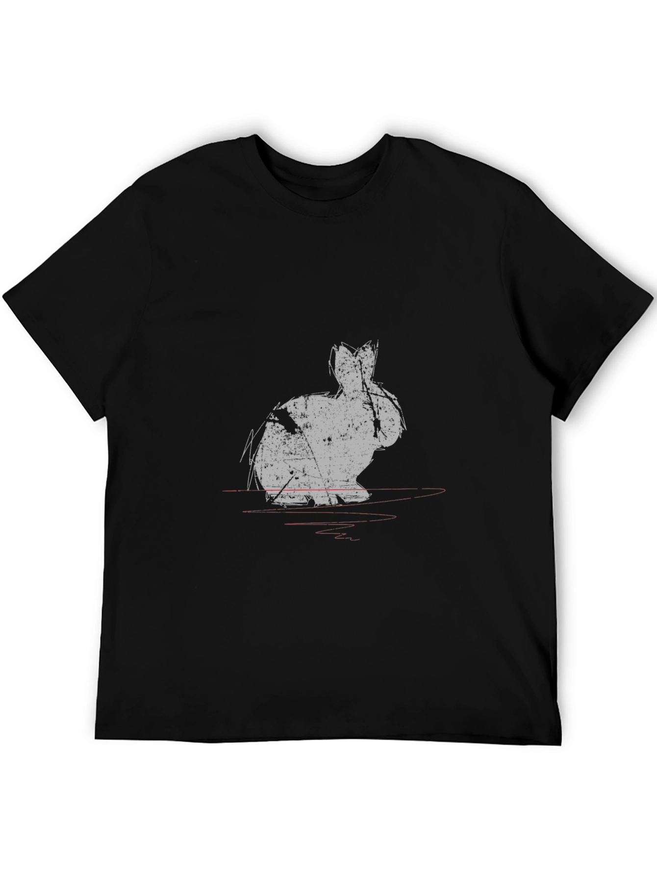 Grungy Rabbit Print Black Cotton T-Shirt