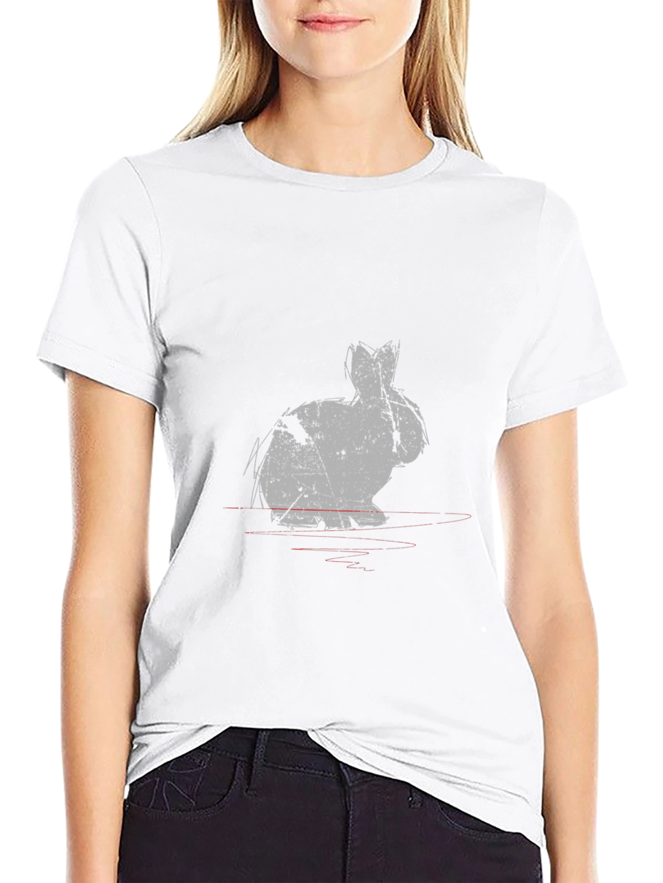Grungy Rabbit Print Black Cotton T-Shirt
