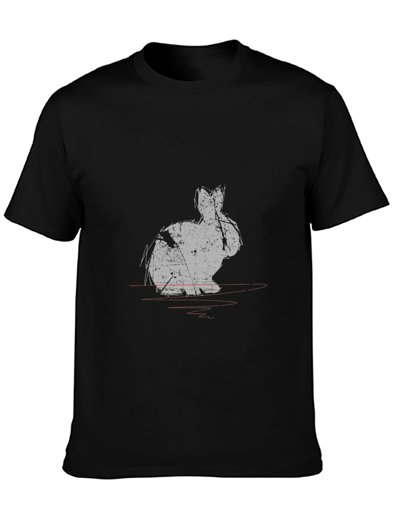 Grungy Rabbit Print Black Cotton T-Shirt