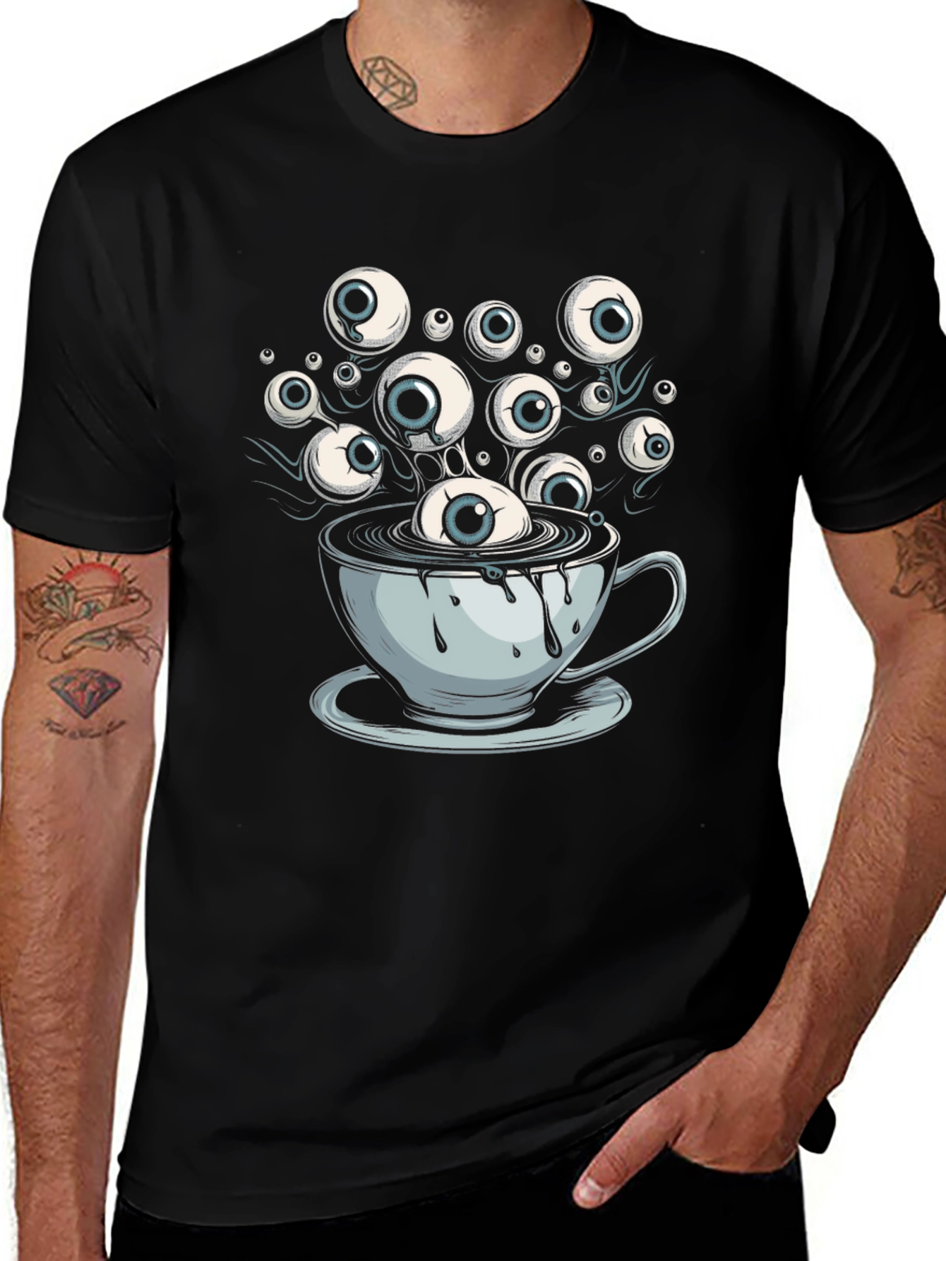 Eyeball Coffee Cup Graphic Tee - Unique Design
