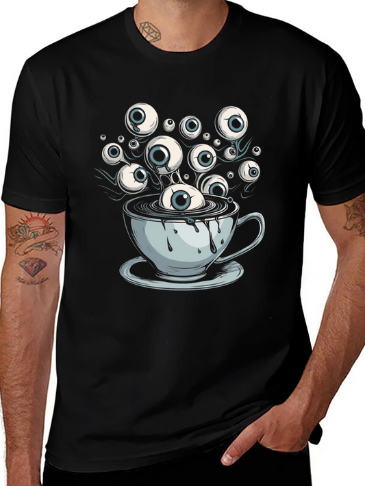Eyeball Coffee Cup Graphic Tee - Unique Design