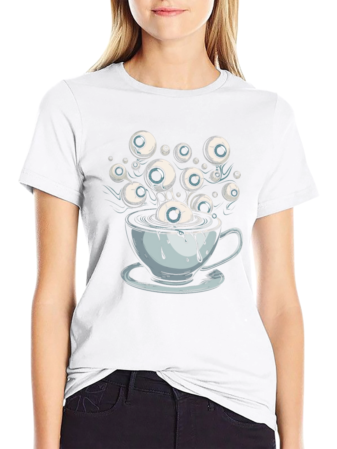 Eyeball Coffee Cup Graphic Tee - Unique Design