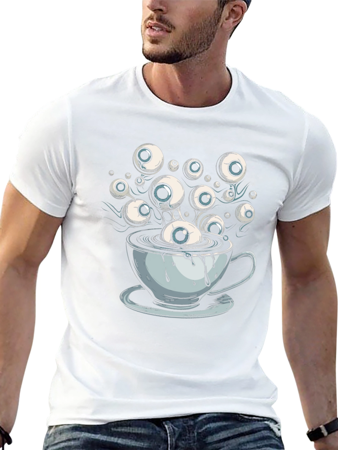 Eyeball Coffee Cup Graphic Tee - Unique Design