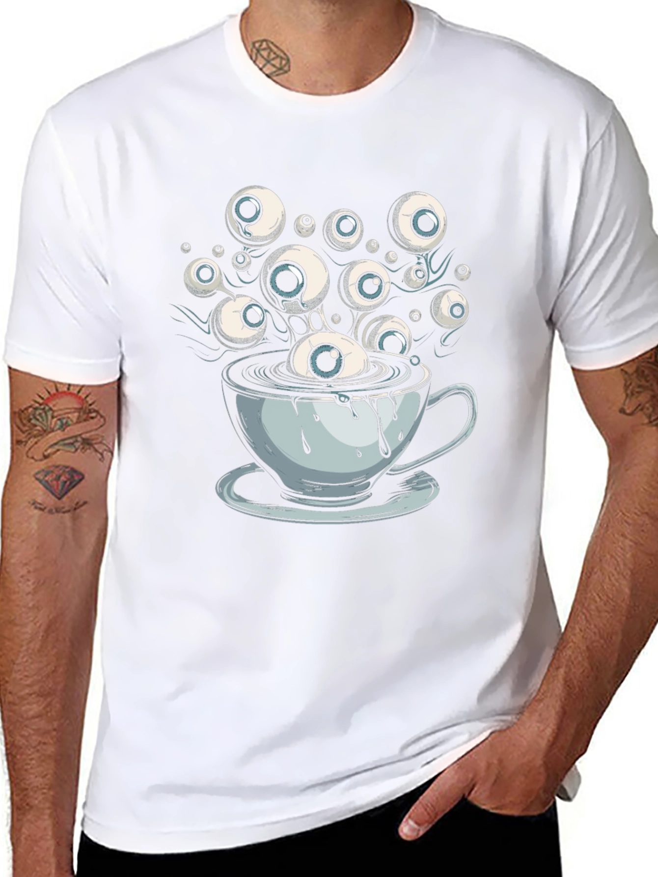Eyeball Coffee Cup Graphic Tee - Unique Design