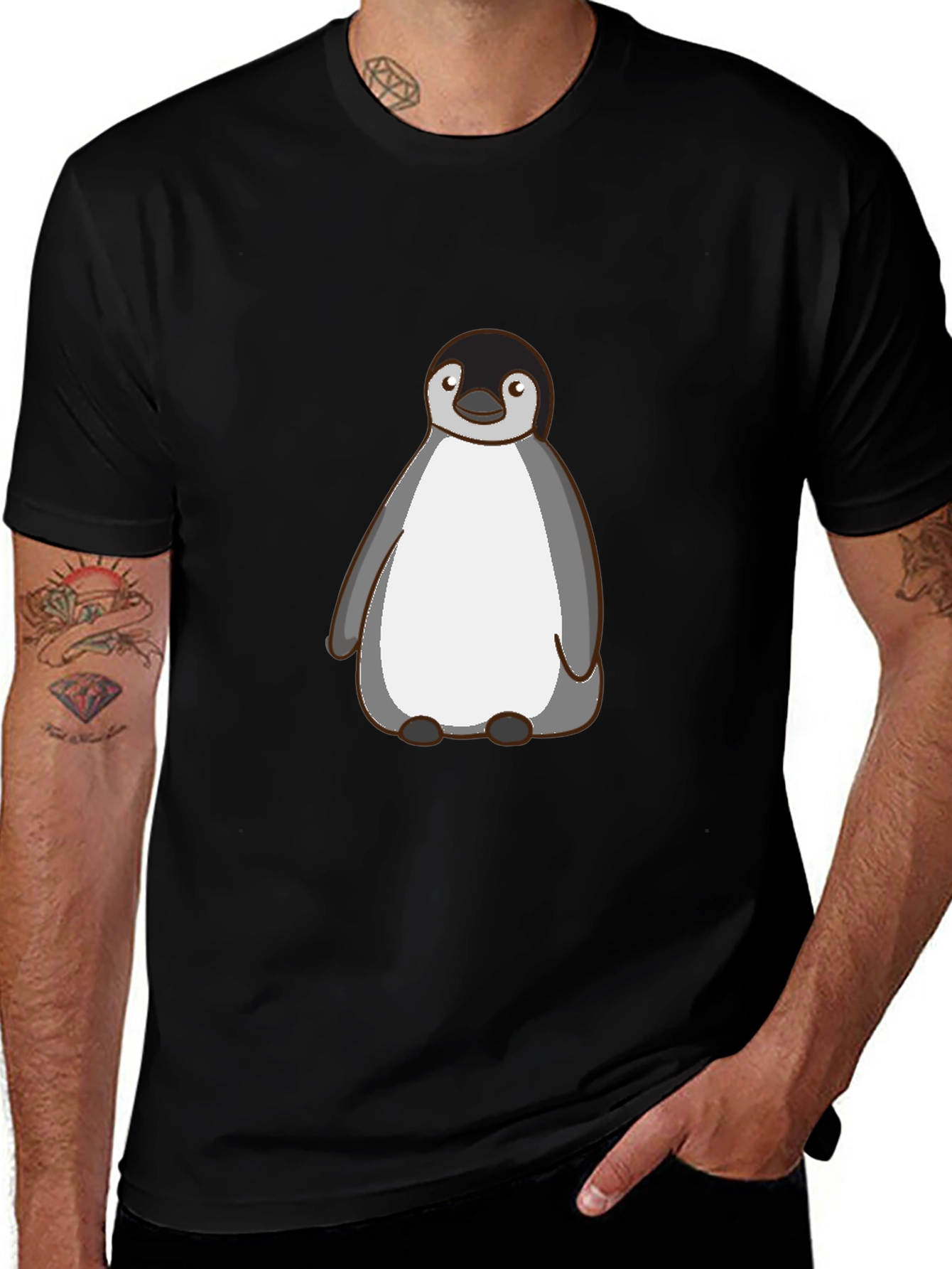 Cute Penguin Graphic T-Shirt - Mens Black Tee
