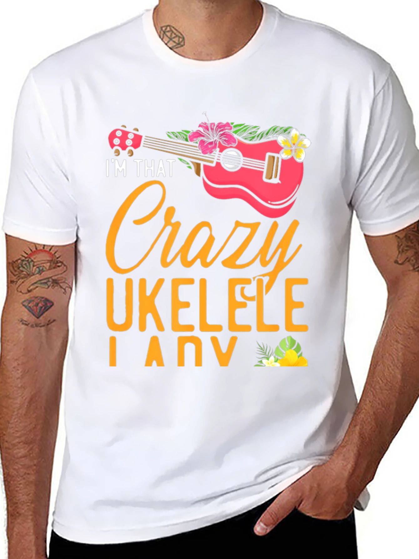 Crazy Ukulele Lady Graphic T-Shirt