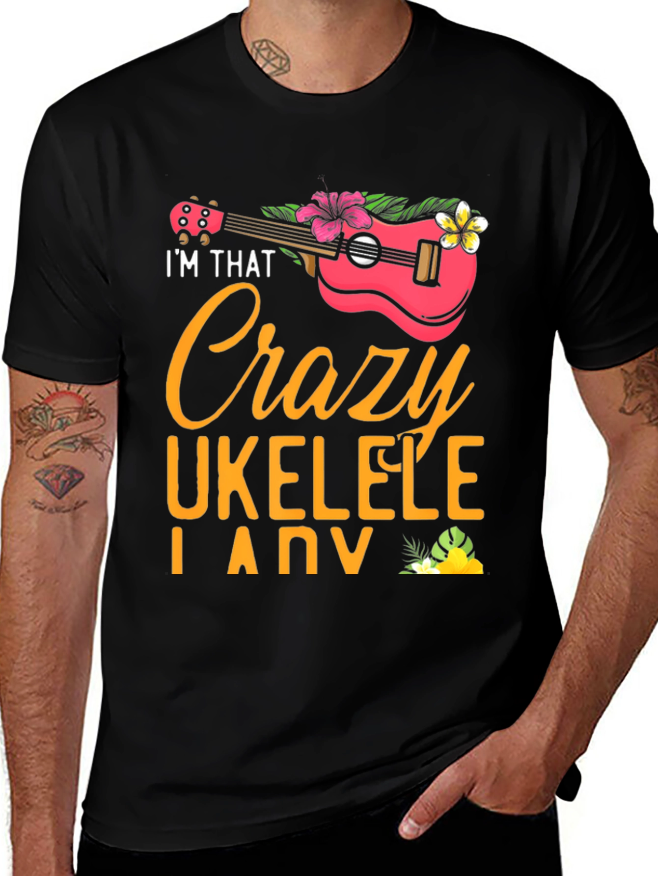 Crazy Ukulele Lady Graphic T-Shirt