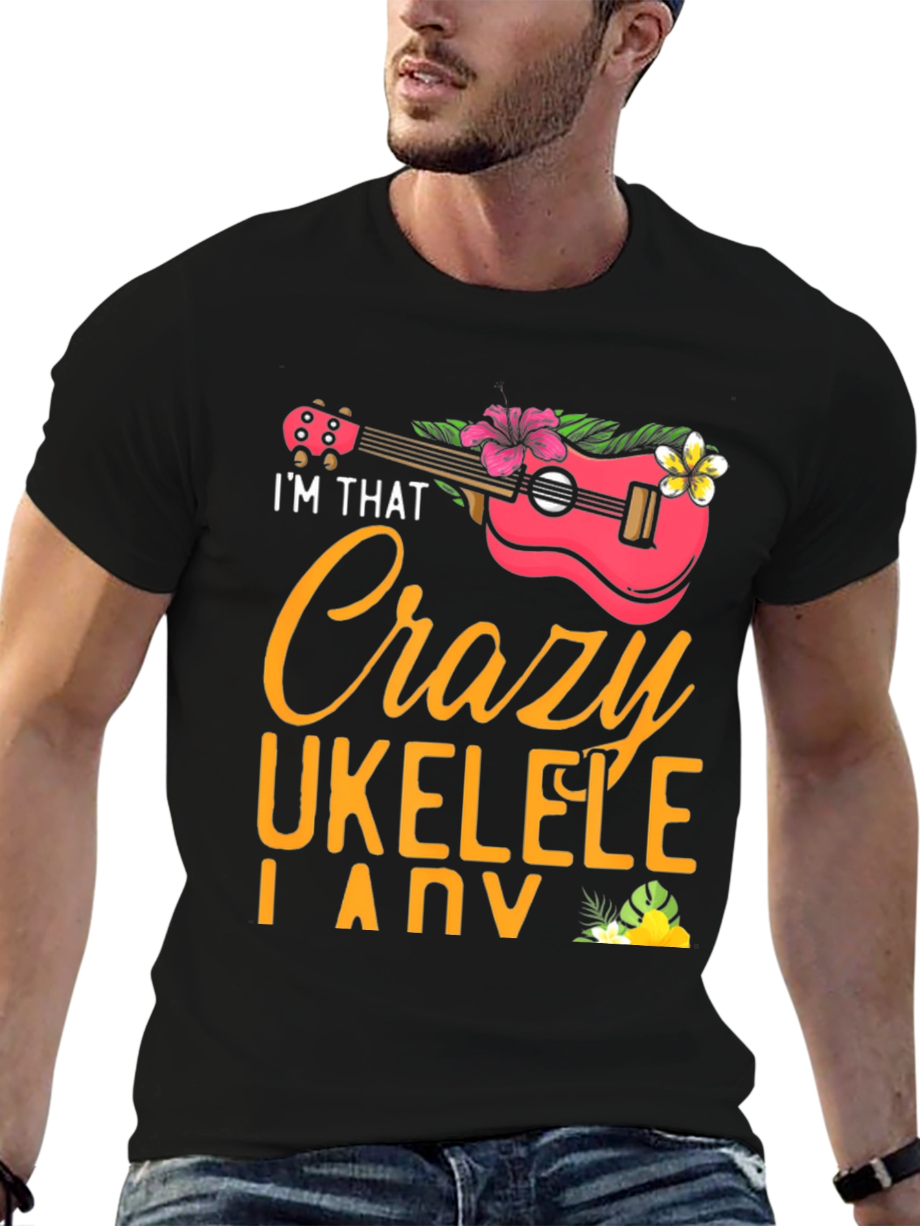Crazy Ukulele Lady Graphic T-Shirt