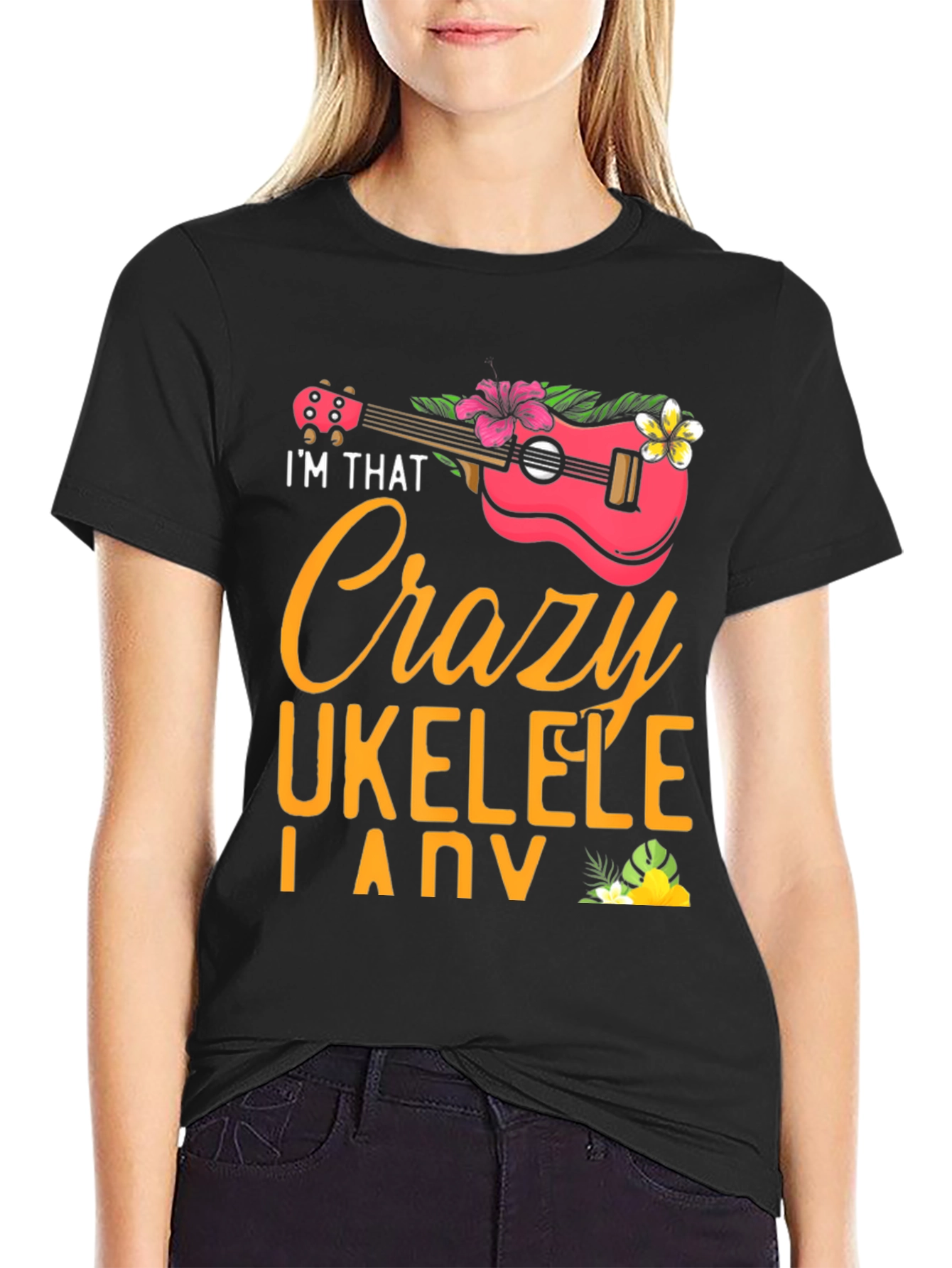 Crazy Ukulele Lady Graphic T-Shirt