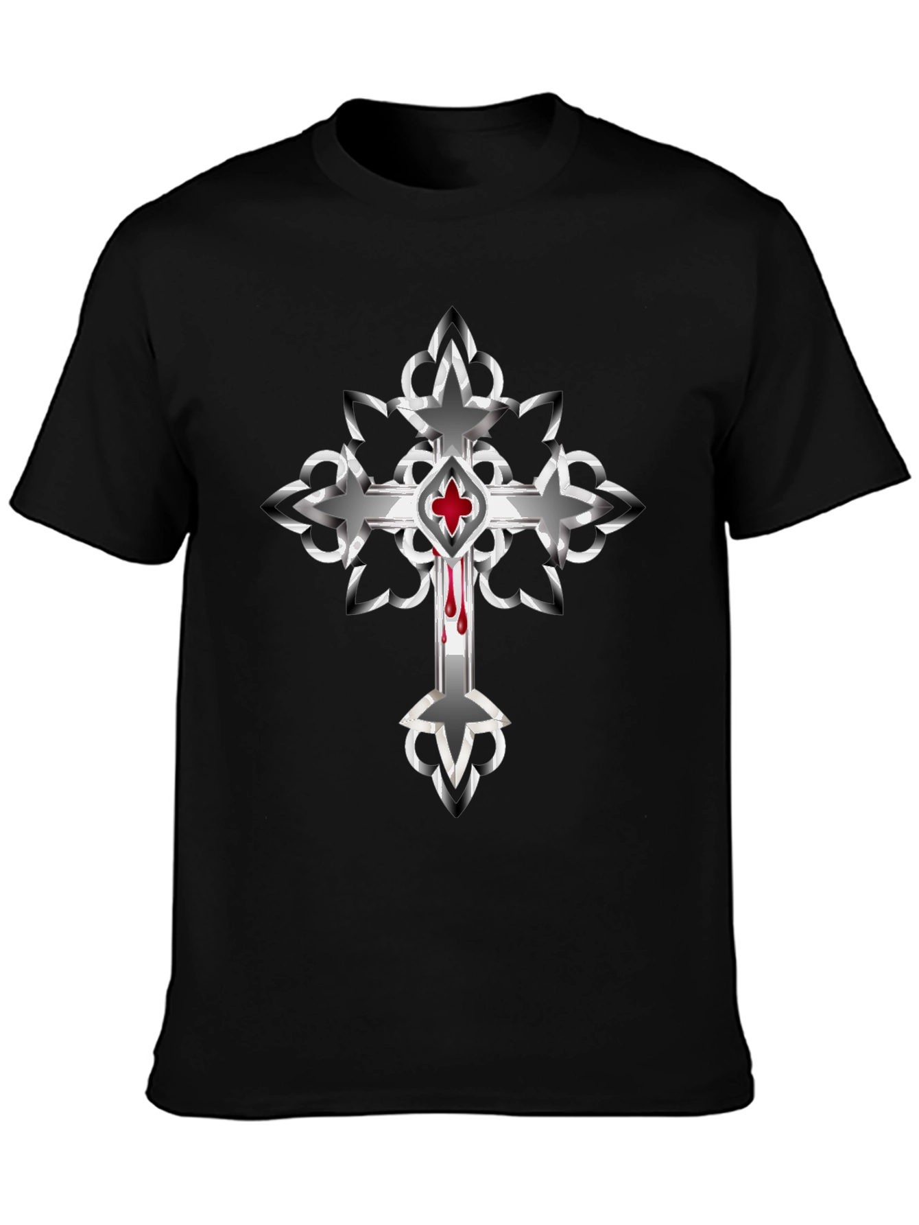 Gothic Cross Graphic Tee - Edgy Style