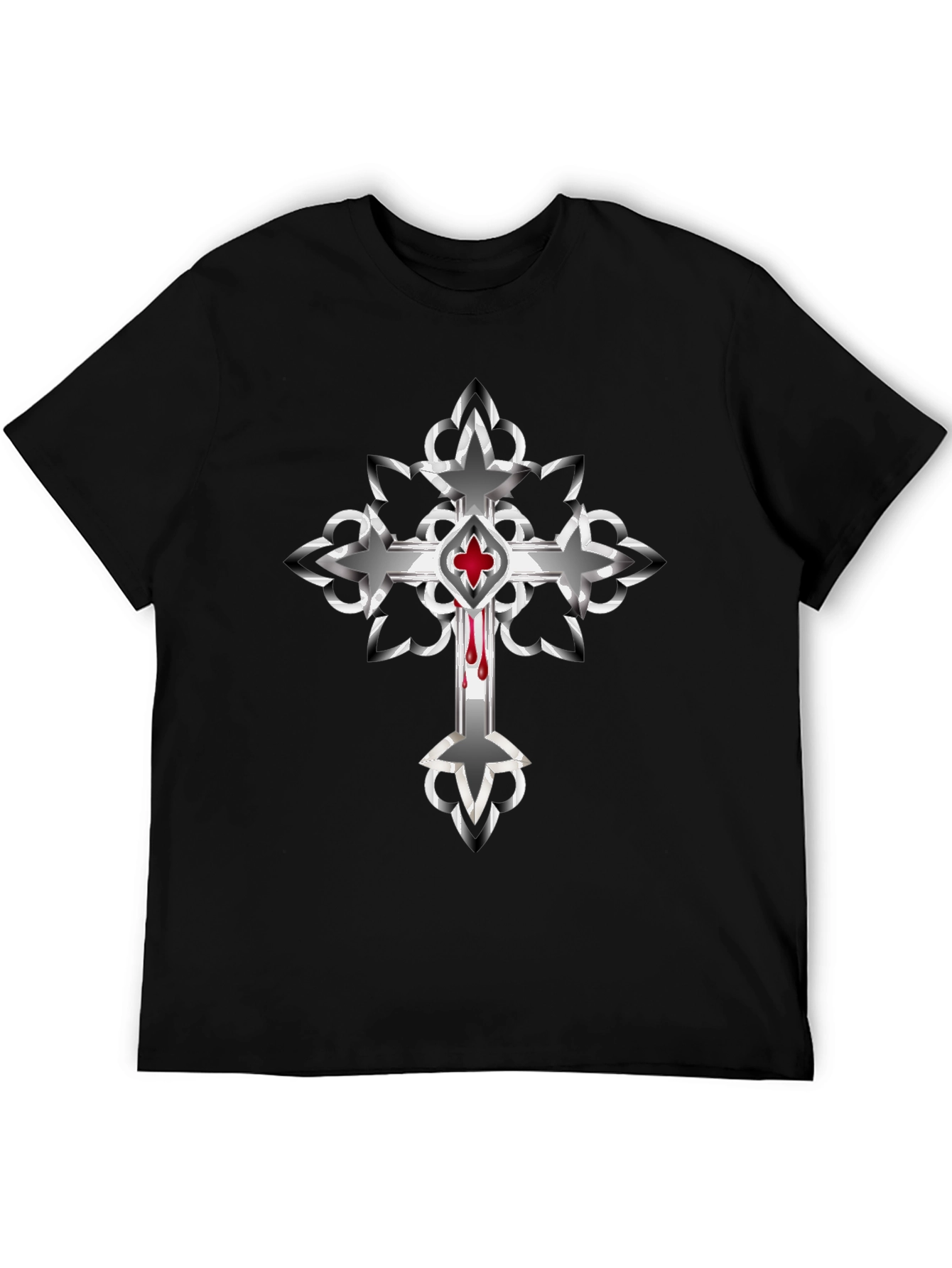 Gothic Cross Graphic Tee - Edgy Style
