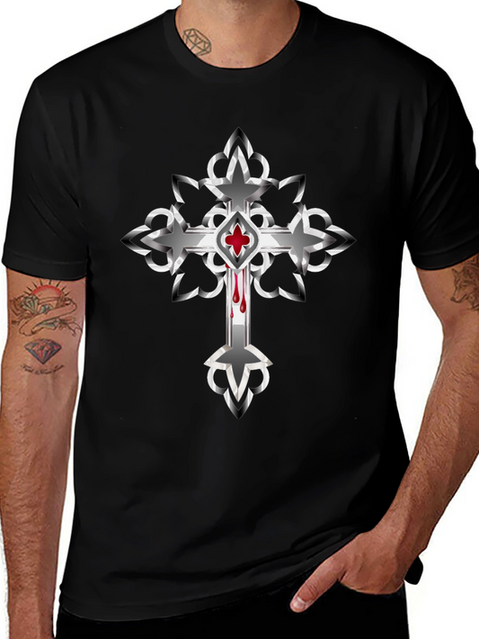 Gothic Cross Graphic Tee - Edgy Style