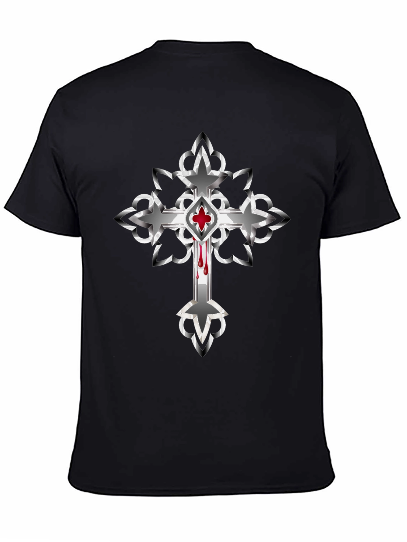 Gothic Cross Graphic Tee - Edgy Style
