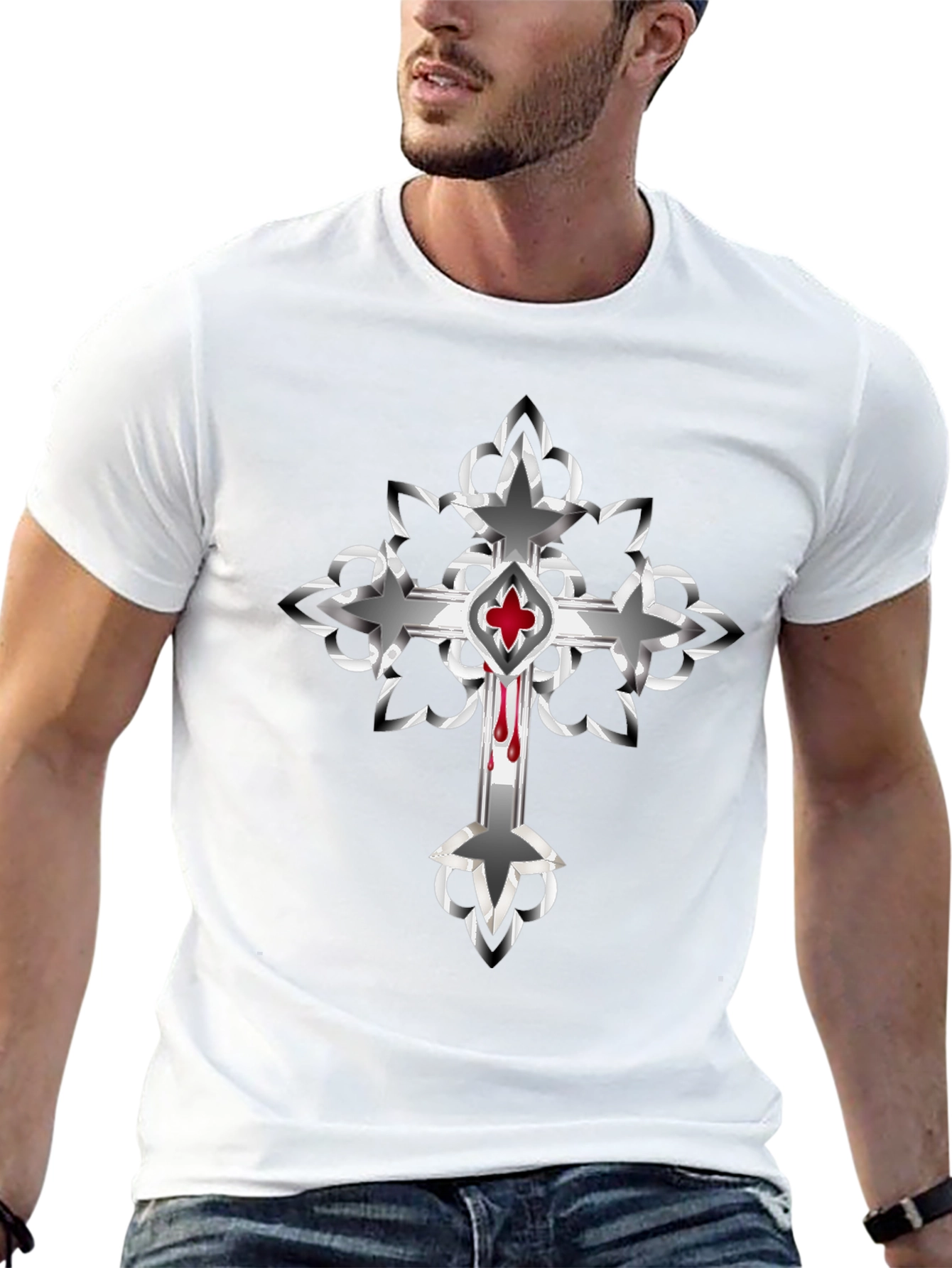 Gothic Cross Graphic Tee - Edgy Style