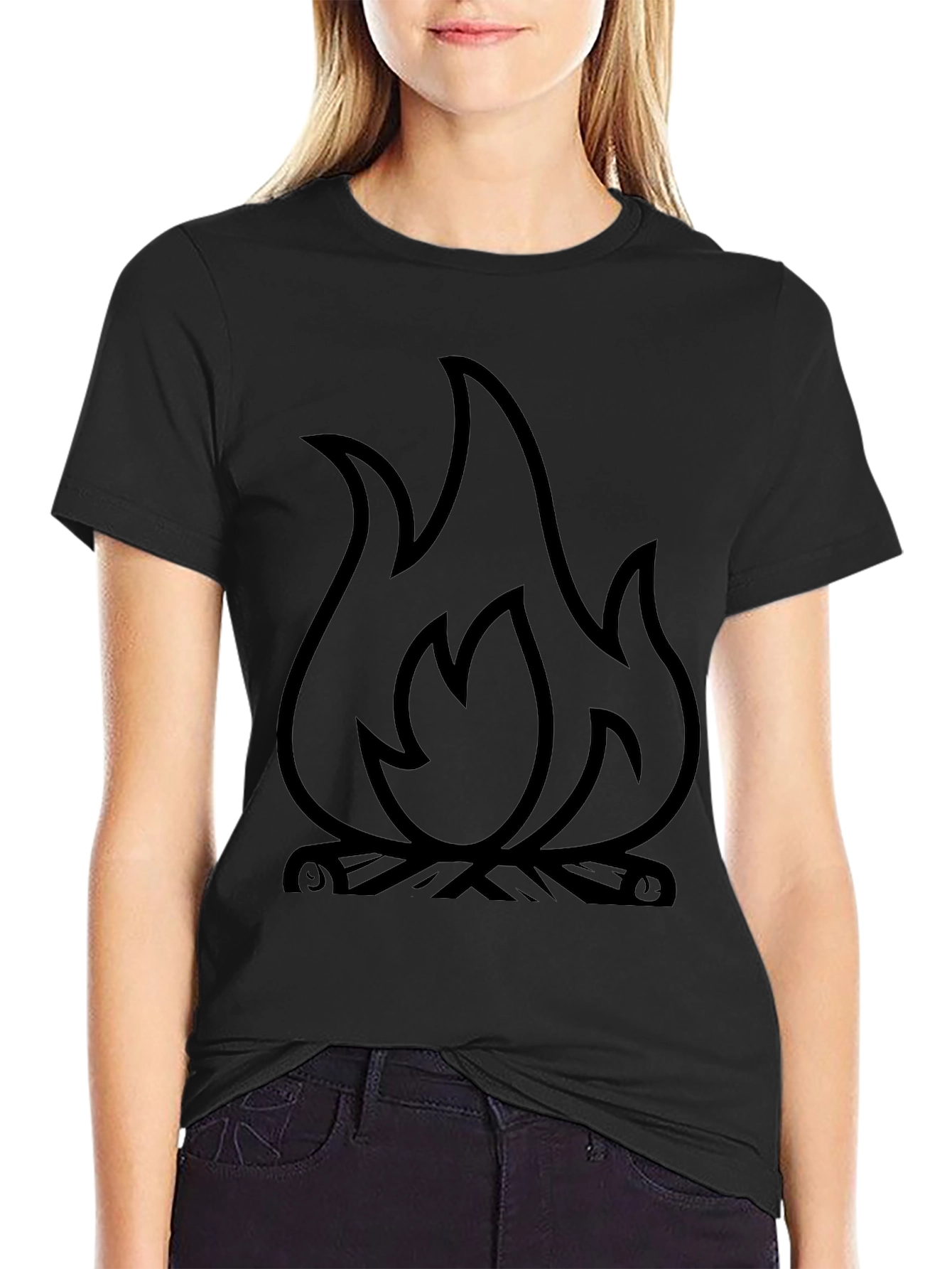 Fire Graphic T-Shirt - Black Cotton Blend Tee