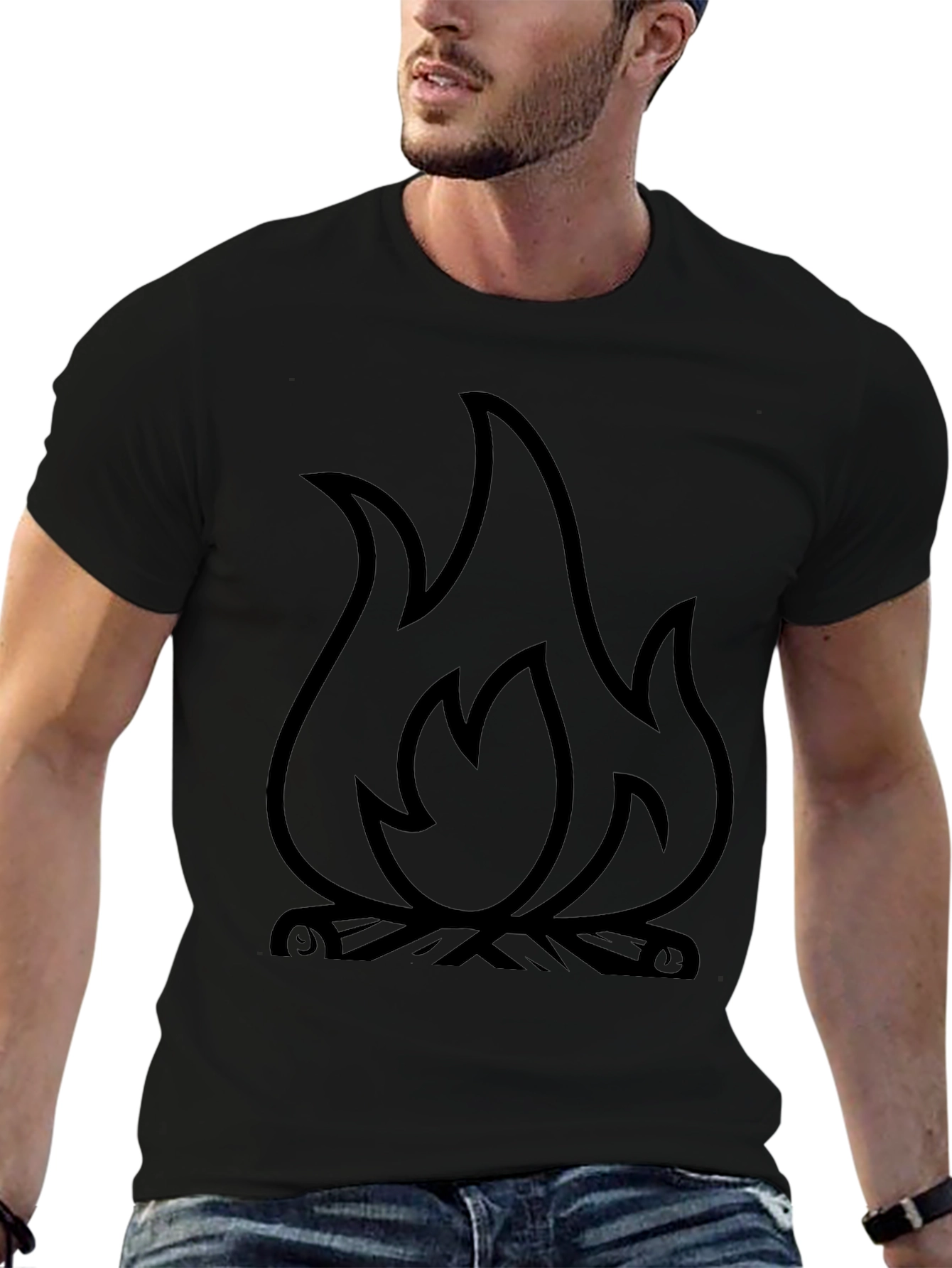 Fire Graphic T-Shirt - Black Cotton Blend Tee