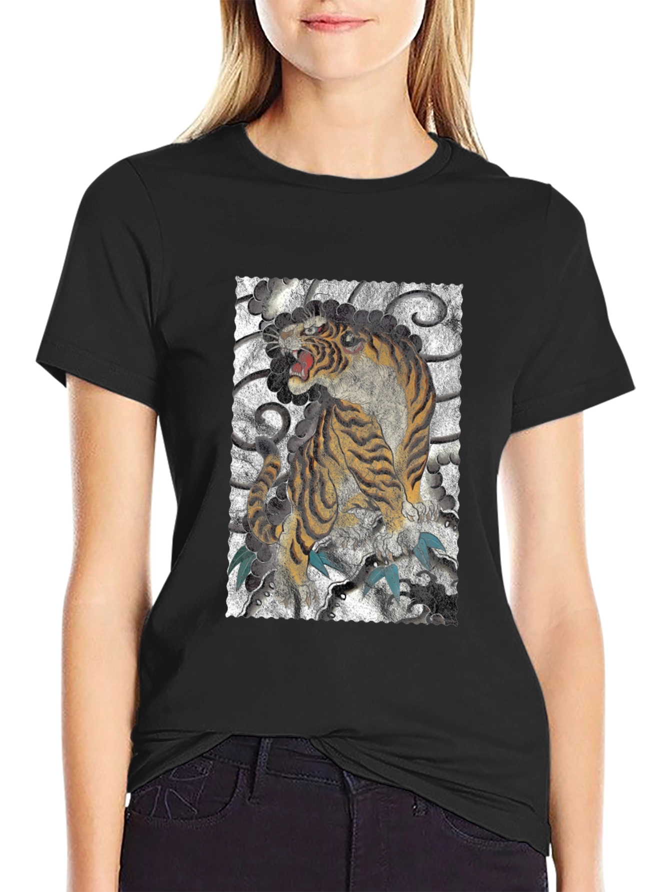 Tiger Graphic Print Black T-Shirt