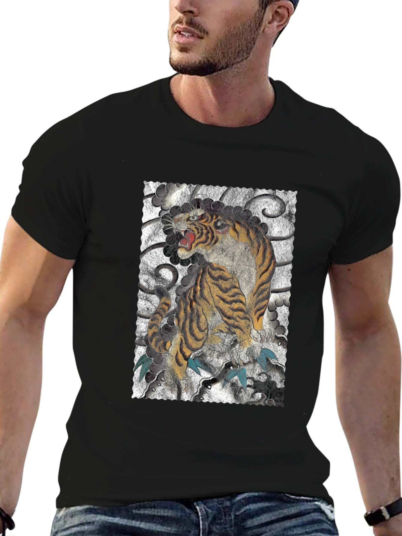 Tiger Graphic Print Black T-Shirt