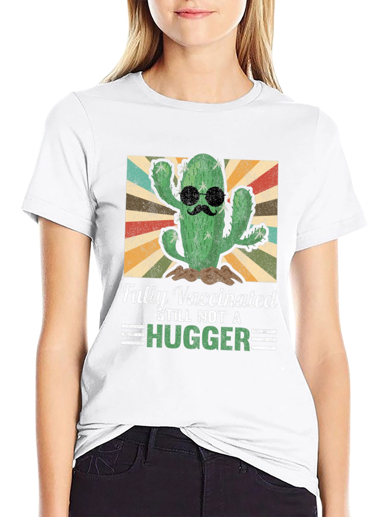 Fully Vaccinated Cactus T-Shirt - Stay Away Hugger