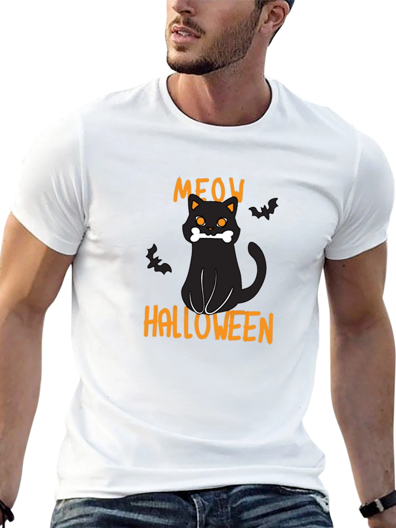 Halloween Meow Black Cat Graphic T-Shirt