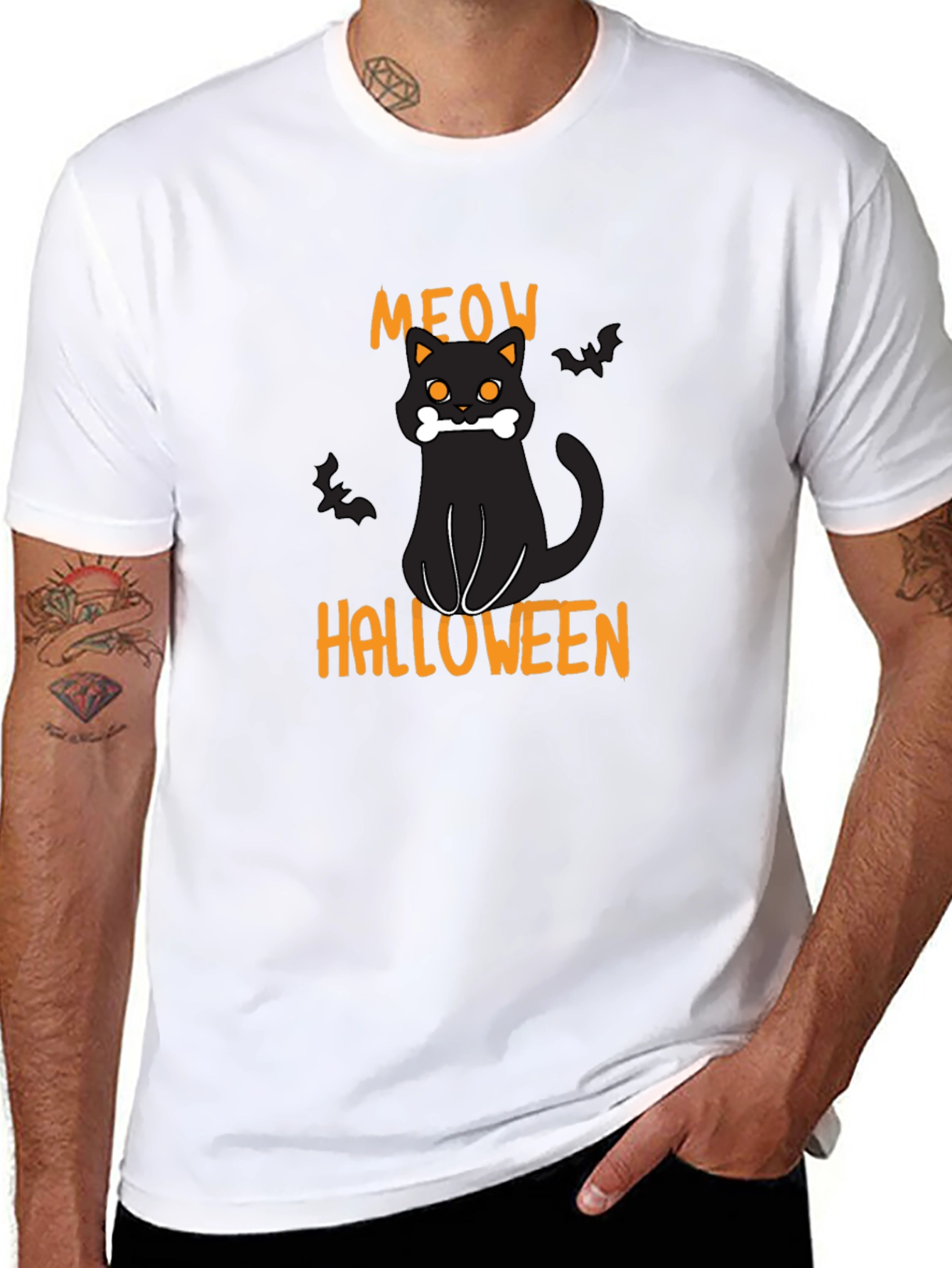 Halloween Meow Black Cat Graphic T-Shirt