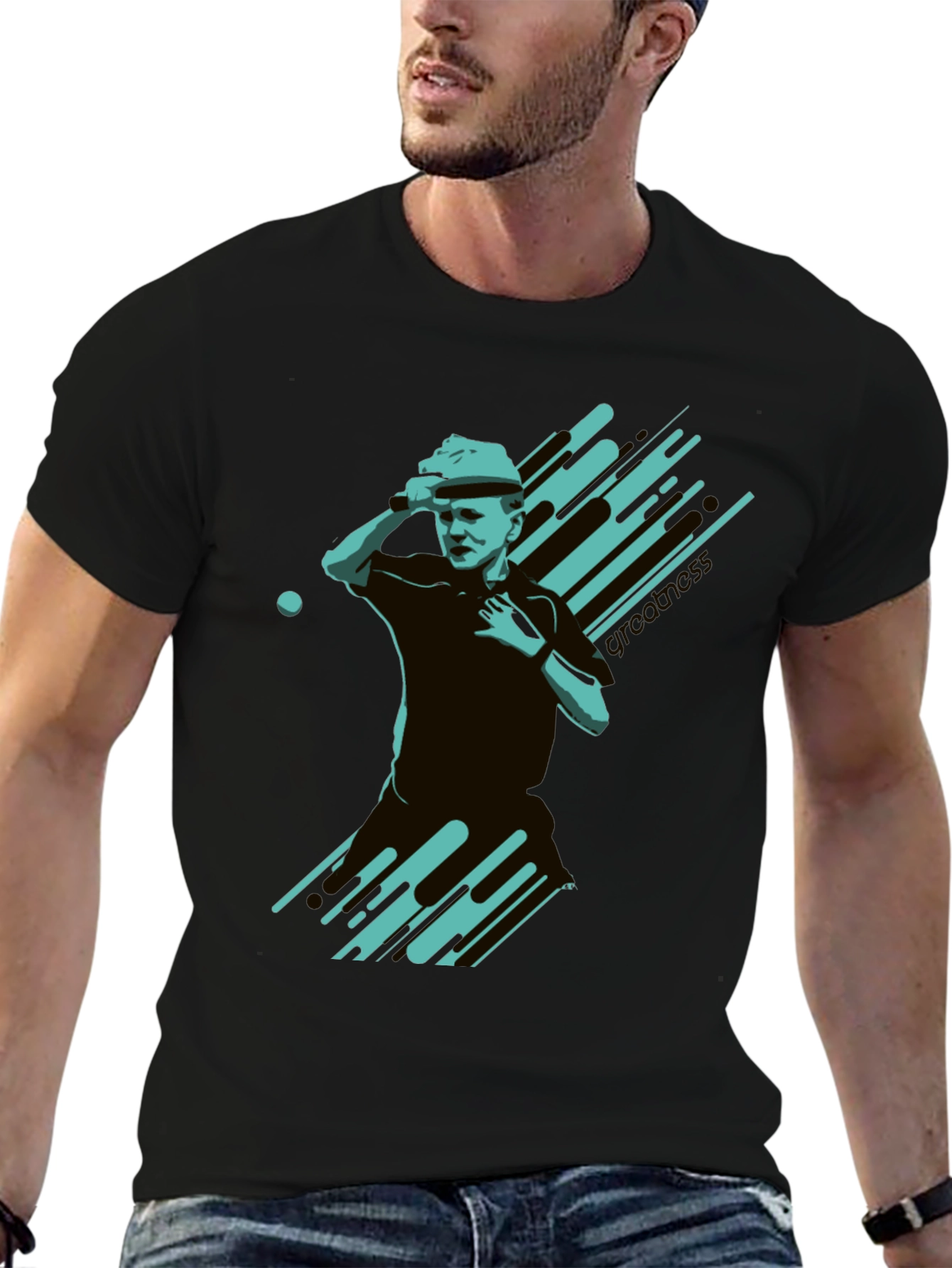 Stylish Black T-Shirt with Tennis Player Graphic