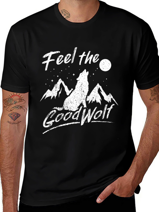 Feel the Good Wolf Graphic Tee - Black Cotton T-Shirt