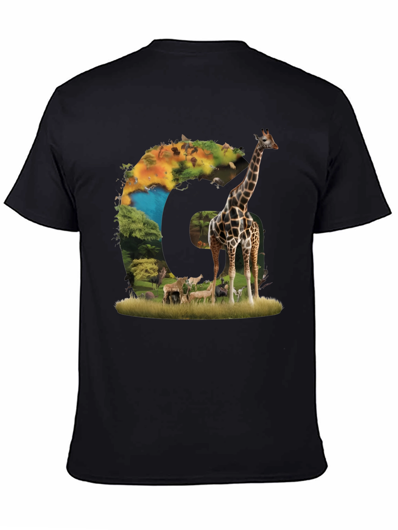 Safari Animal Graphic Print Black T-Shirt