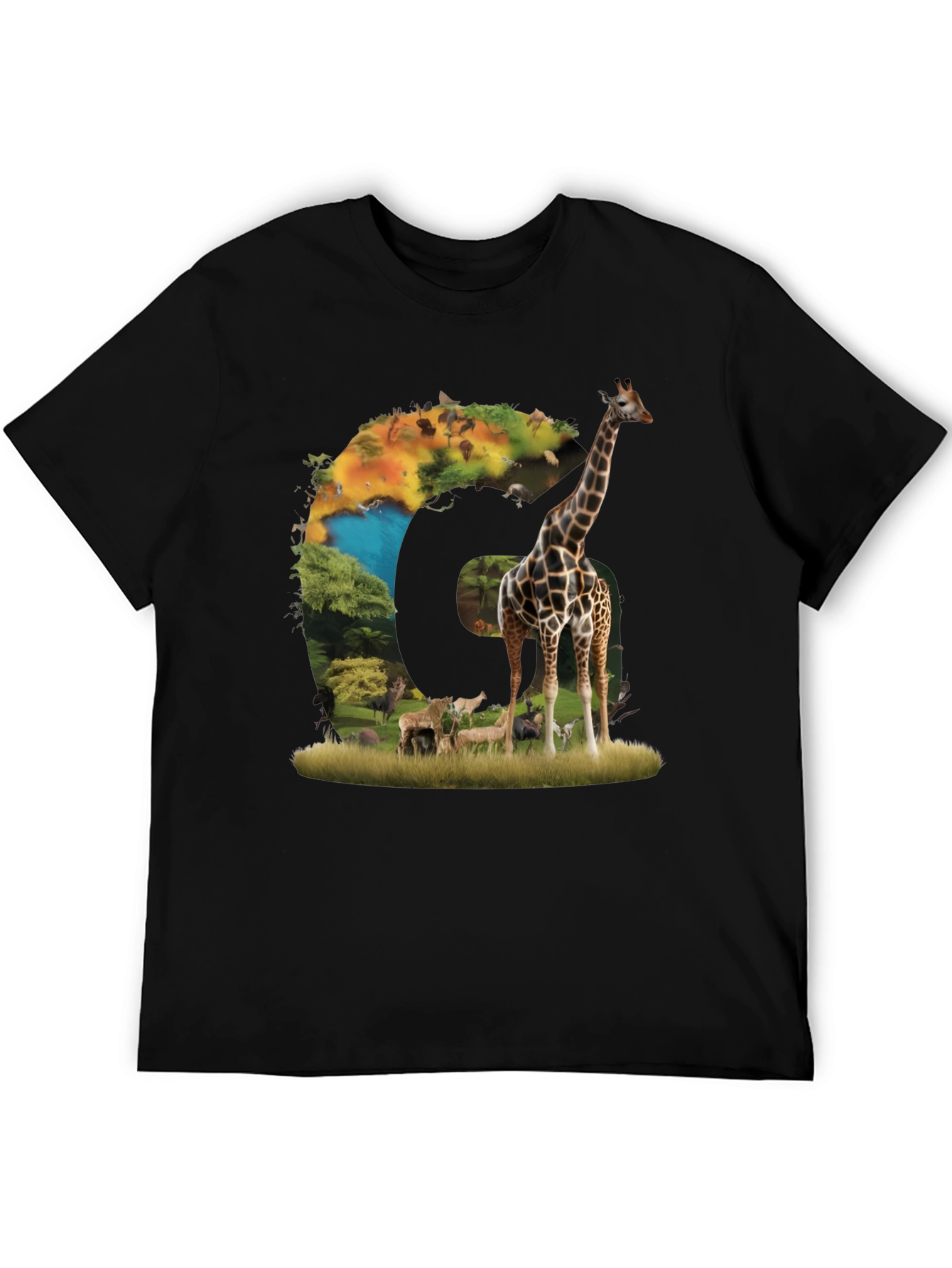 Safari Animal Graphic Print Black T-Shirt