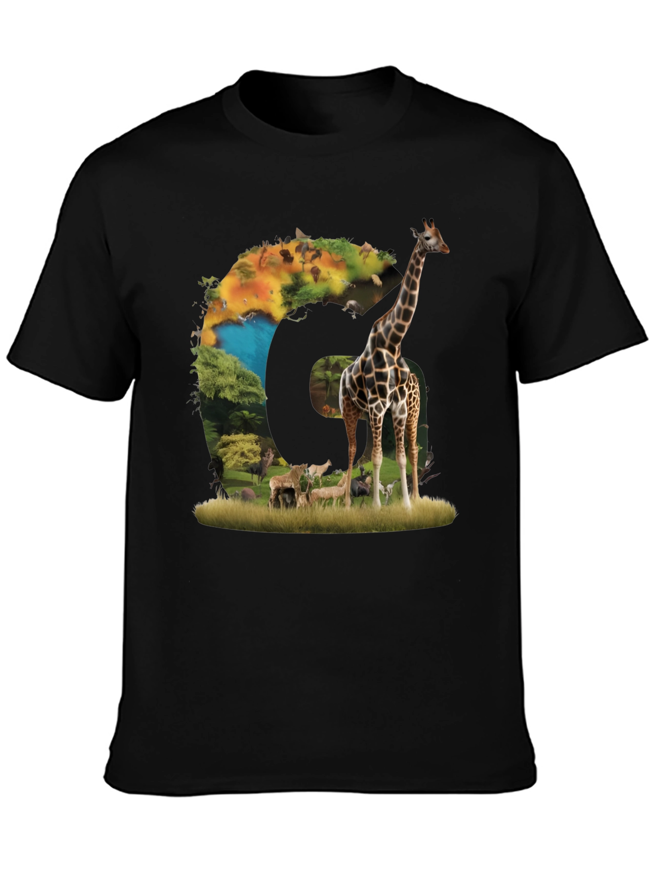 Safari Animal Graphic Print Black T-Shirt