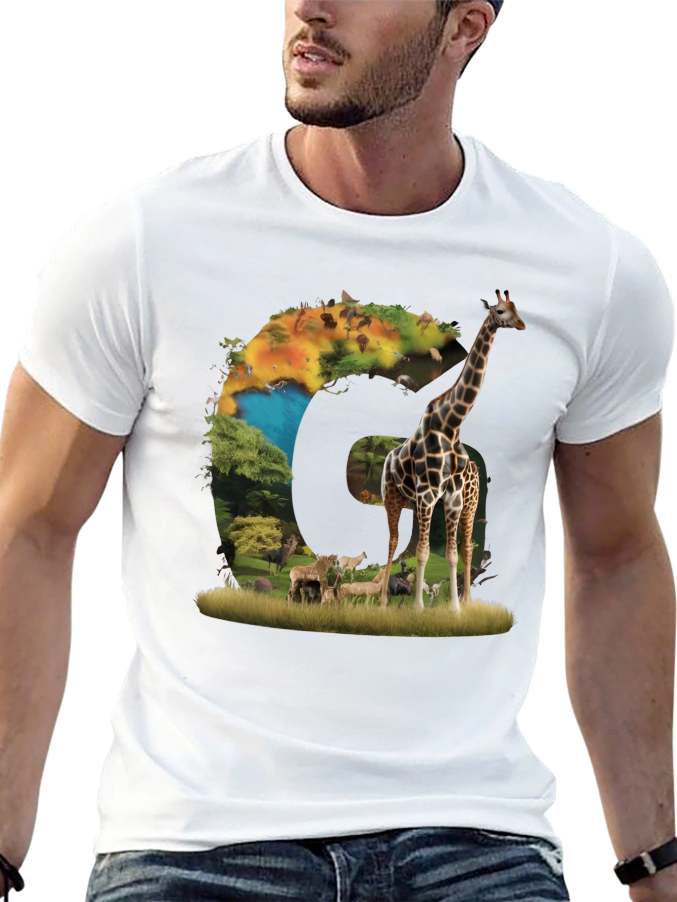 Safari Animal Graphic Print Black T-Shirt
