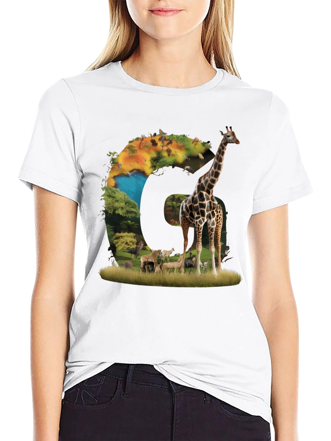Safari Animal Graphic Print Black T-Shirt