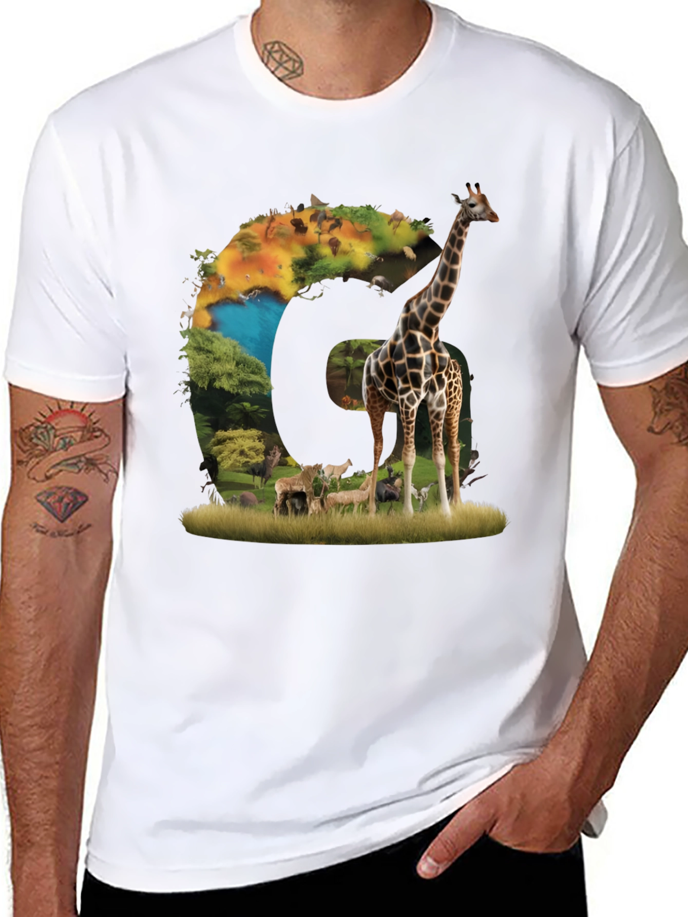 Safari Animal Graphic Print Black T-Shirt