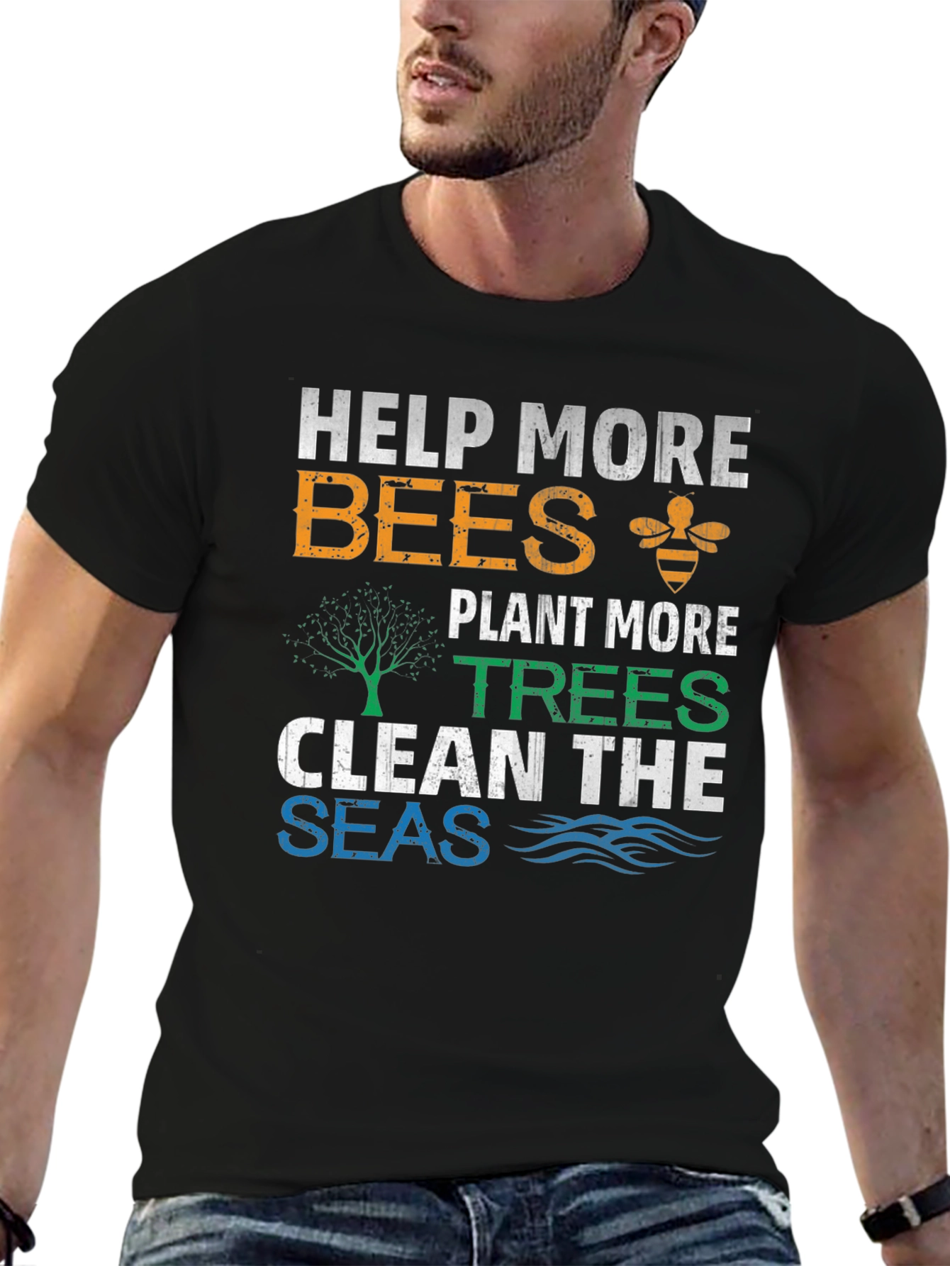 Eco-Friendly Graphic Tee: Help Bees Plant Trees Clean Seas